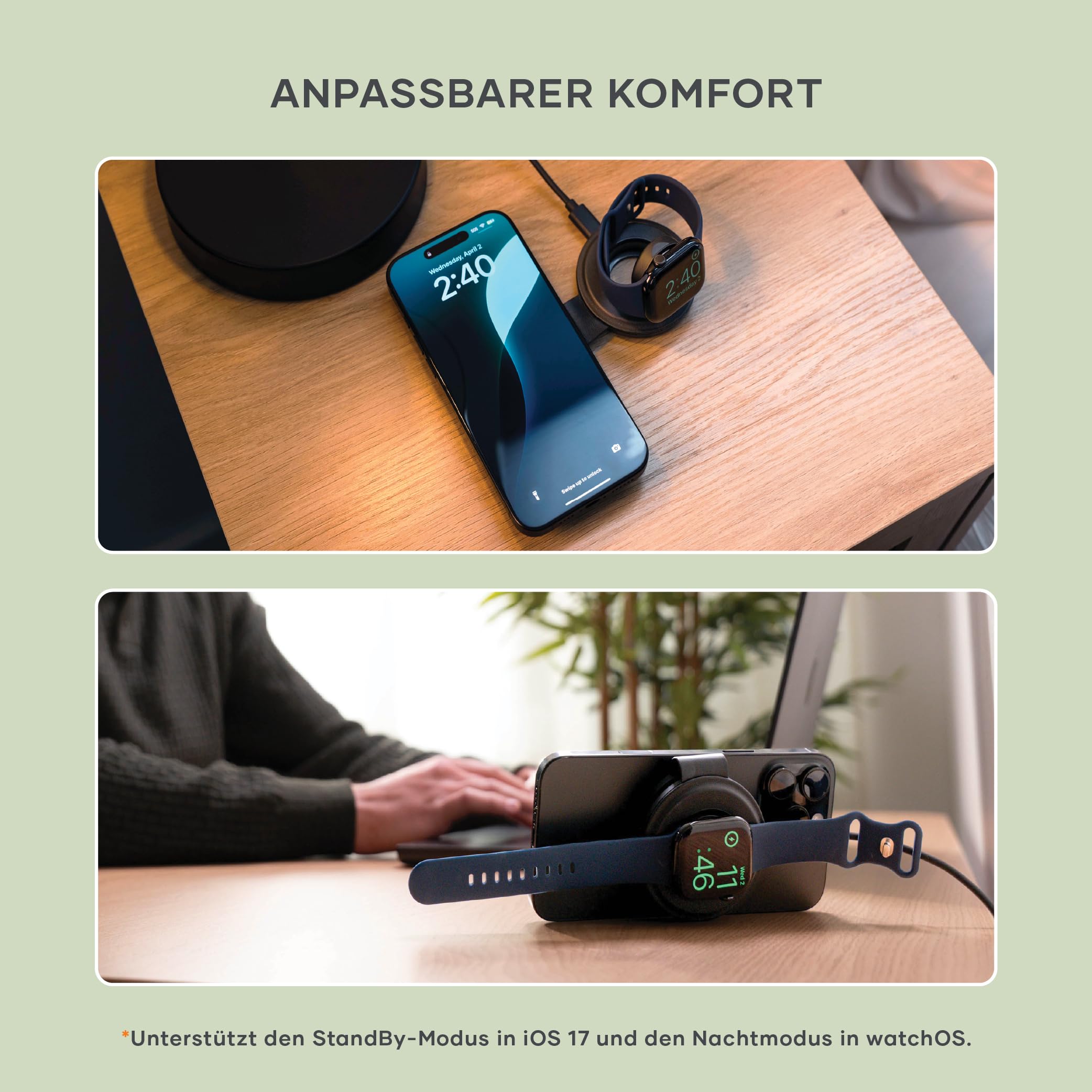 SATECHI OntheGo™ faltbares 2-in-1 Qi2 Ladegerät, 15 W, Schwarz | Kabelloses Reiseladegerät für iPhone 12–17 & Apple Watch, 15 W/5 W, 𝗼𝗵𝗻𝗲 𝗡𝗲𝘁𝘇𝘁𝗲𝗶𝗹 – 𝗺𝗶𝗻. 𝟯𝟬 𝗪