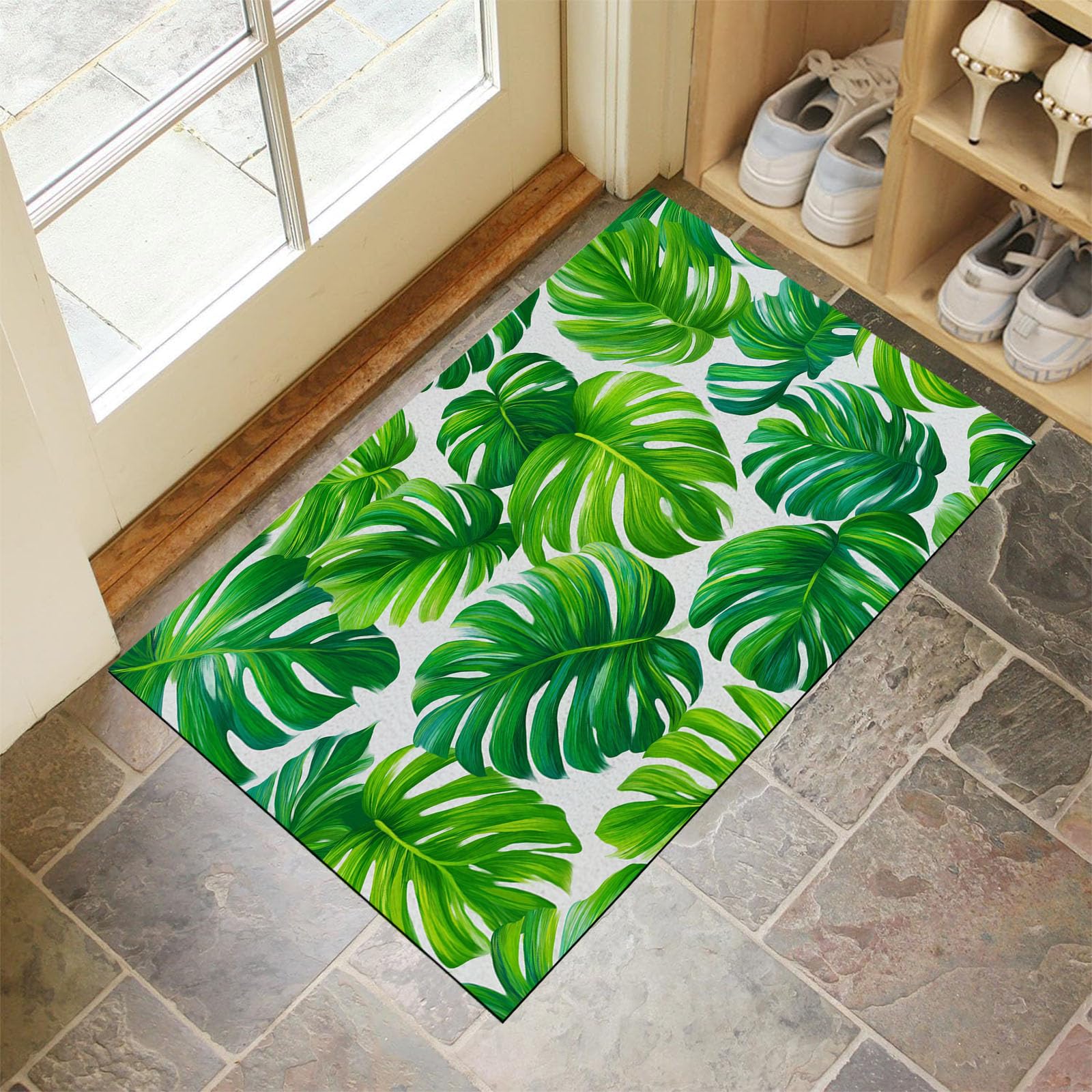 Paillasson fin et tapis d'entrée d'intérieur Monstera 80x120cm