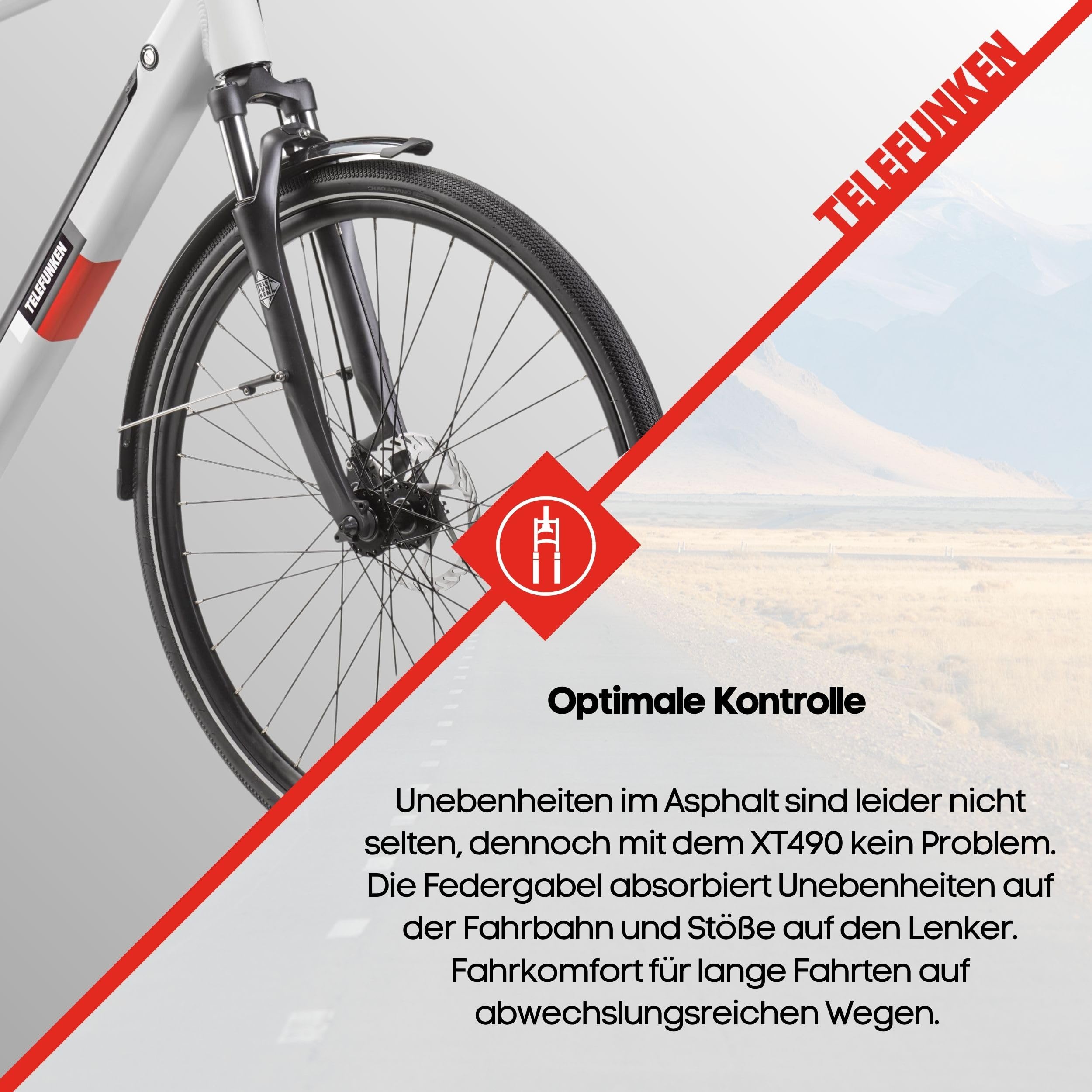 TELEFUNKEN E-Bike 28 Zoll Fahrrad für Herren | Trekking Pedelec mit 8-Gang Kettenschaltung & Scheibenbremsen | Elektrofahrrad mit 250 W Heckmotor & integriertem 417,6 Wh Li-Ion-Akku