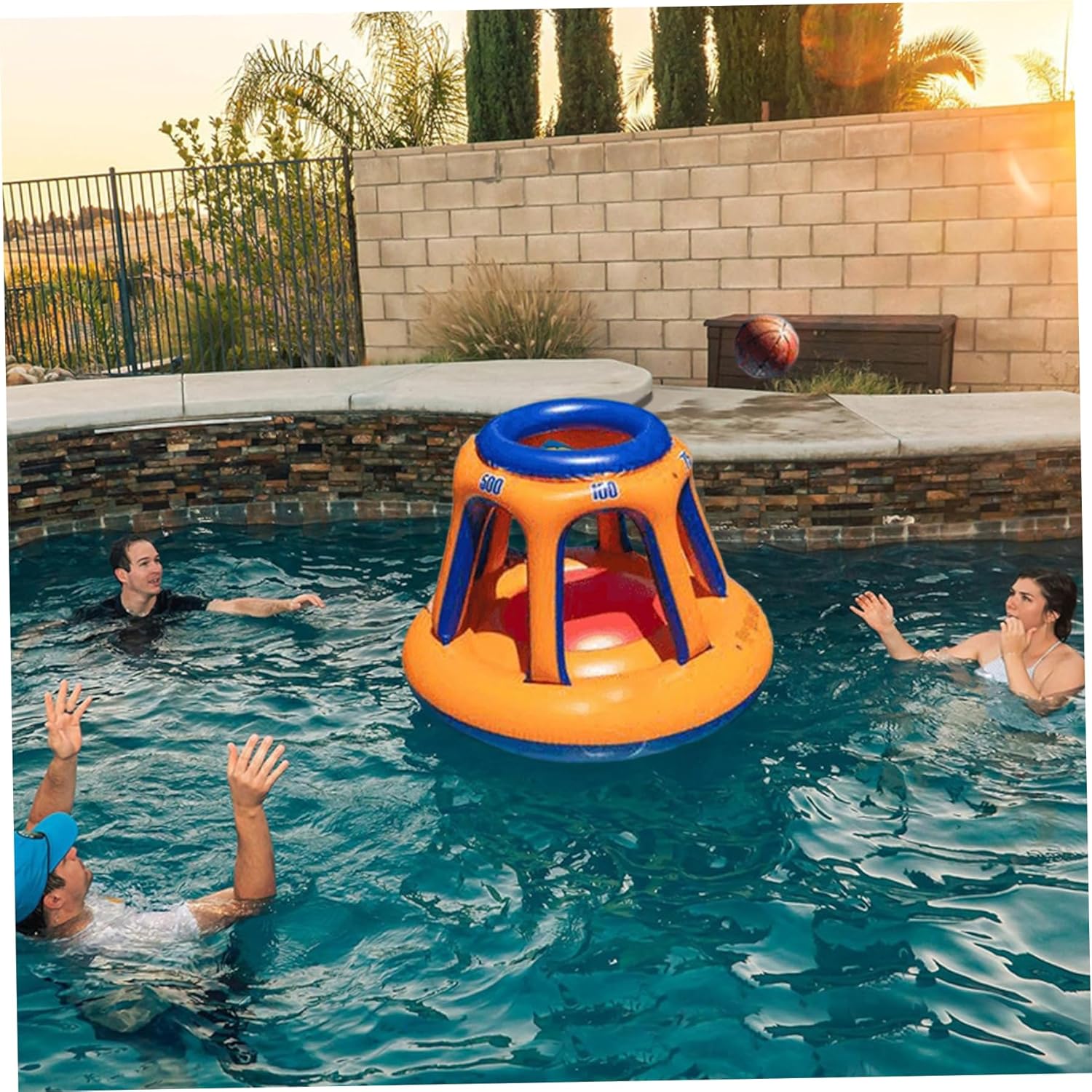 Pool Basketball Hoop, Thickened PVC Inflatable Floating Pool Basketball Hoop with Ball for Kids & Adults Swimming Party Indoor Outdoor