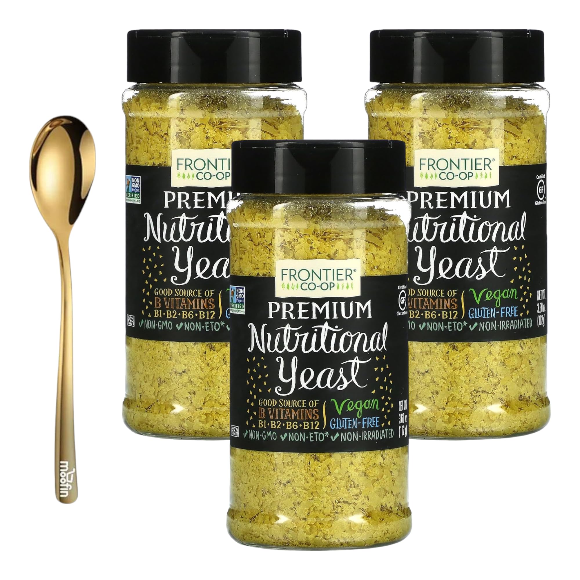 Nutritional Yeast Flakes, 3.6 Oz - Comprehensive Baking Yeast with Moofin Golden SS Spoon, Enhances Texture and Taste, Easy-to-Use, Bread Yeast, Ideal for Pizza, Rolls, Cakes, Variety of Bak