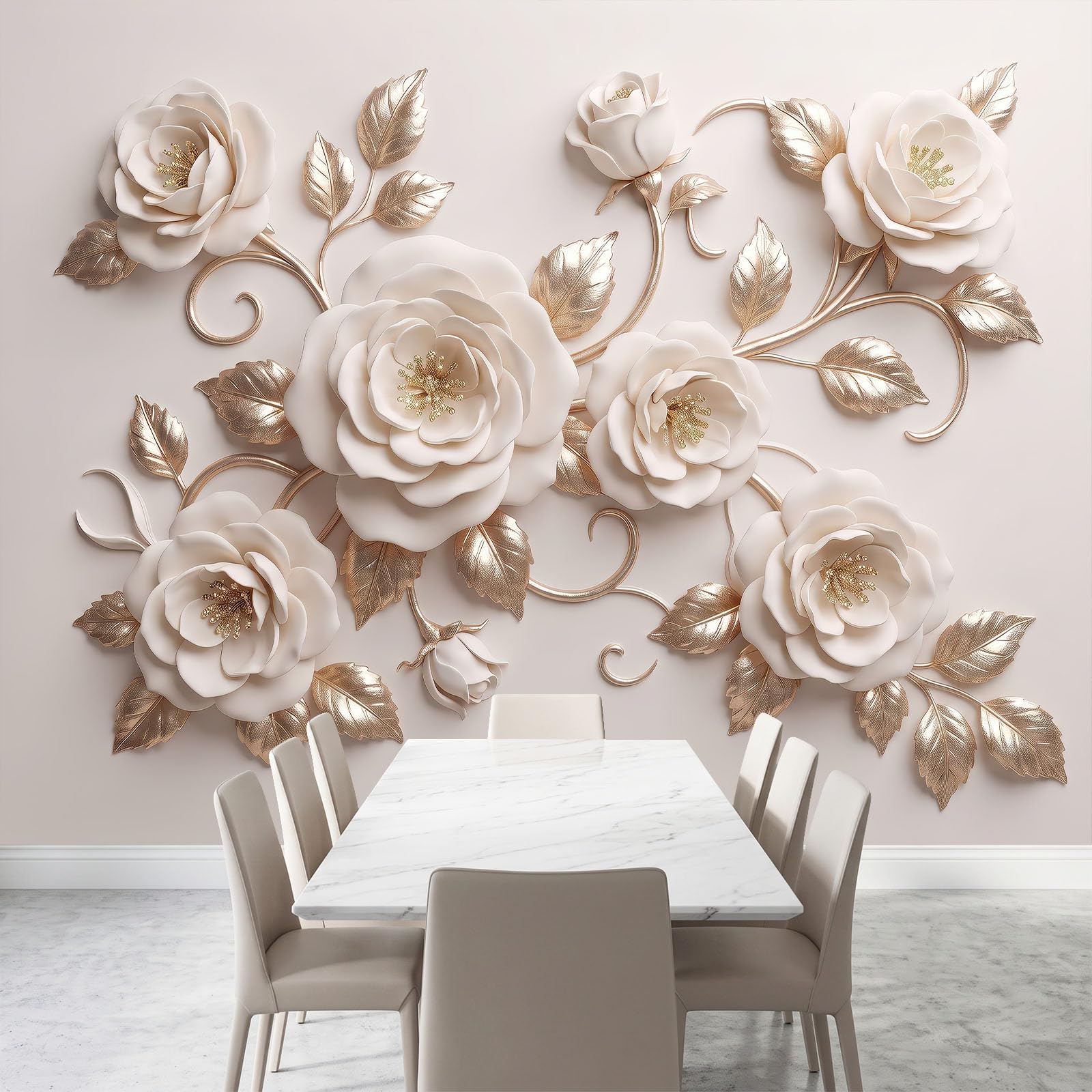 Rosa Hojas Doradas Vid Papel pintado Foto