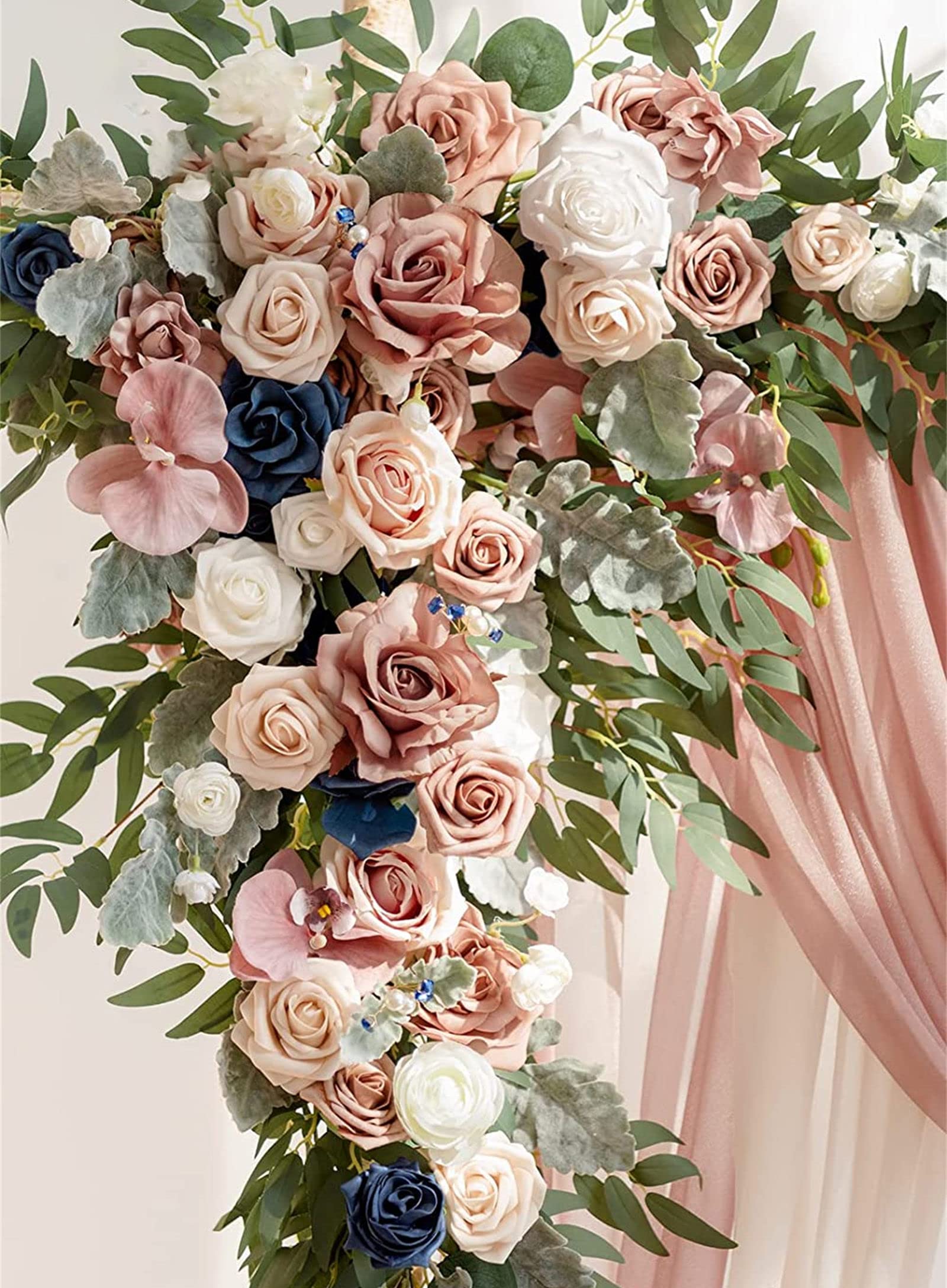 Dusty Rose Künstliche Hochzeitsbogen Blumen Set 5 Stück Enthält 2 Blumenbogen Dekor Girlanden & 3 Bogen Vorhänge Eckblumen für Außen Hochzeit Laube Dekoration