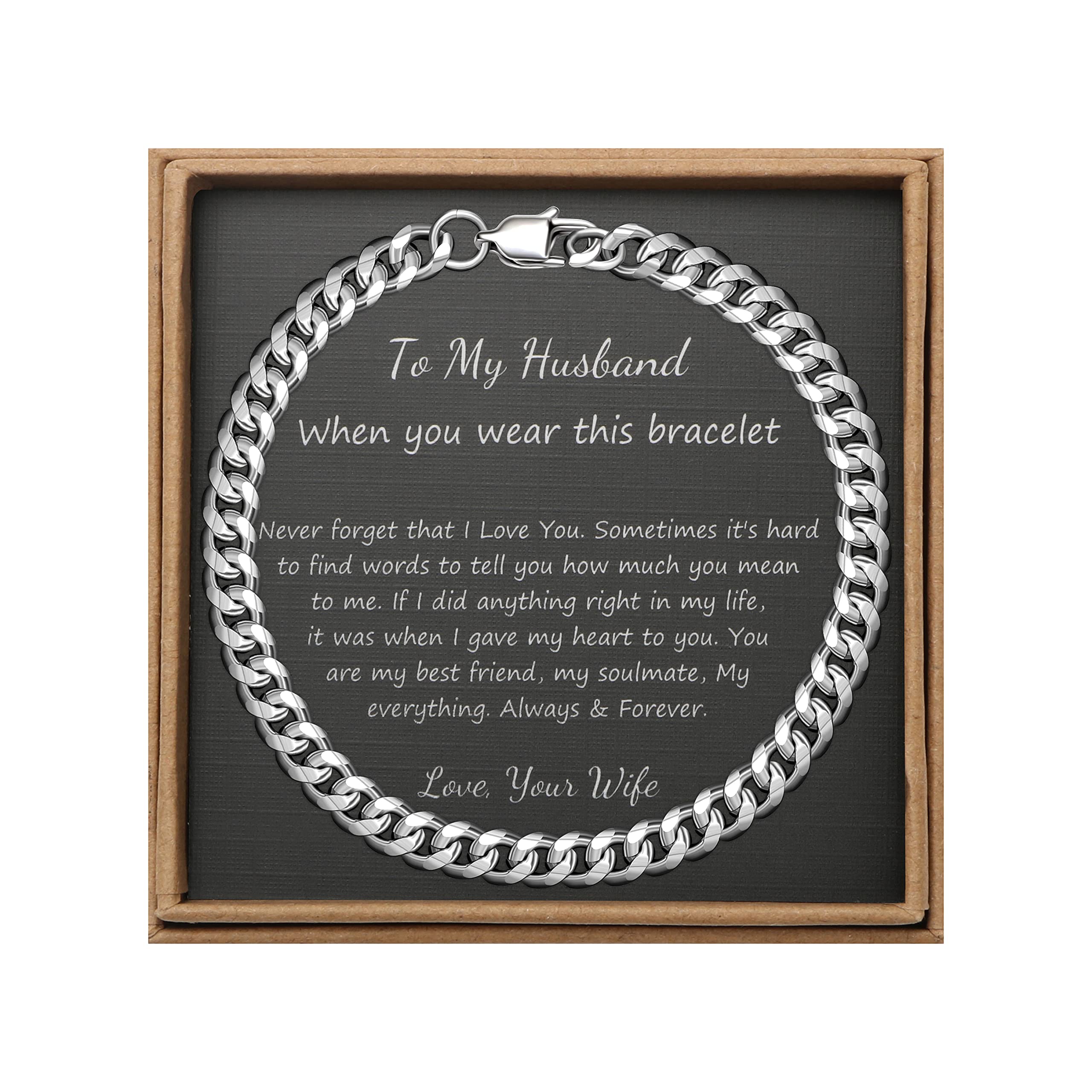 JoycuFF Cuban Chain Bracelet for Men, To My Husband Gift from Wife, Father's Day Gift for Men, Christmas Gift for Husband, Stainless Steel Silver Chain Bracelet, 6mm Width 7.5 Inches Length