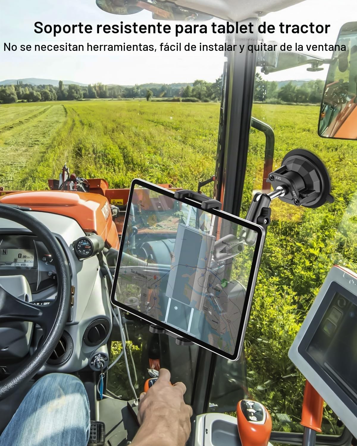 Soporte Tablet Tractor, Soporte Tablet para Tractor Parabrisas [Potente Ventosa], 360° Ajustable Brazo Metálico Porta Ventosa Tractor para iPad Pro Air Mini, Galaxy Tab, iPhone, 4-13" Tableta