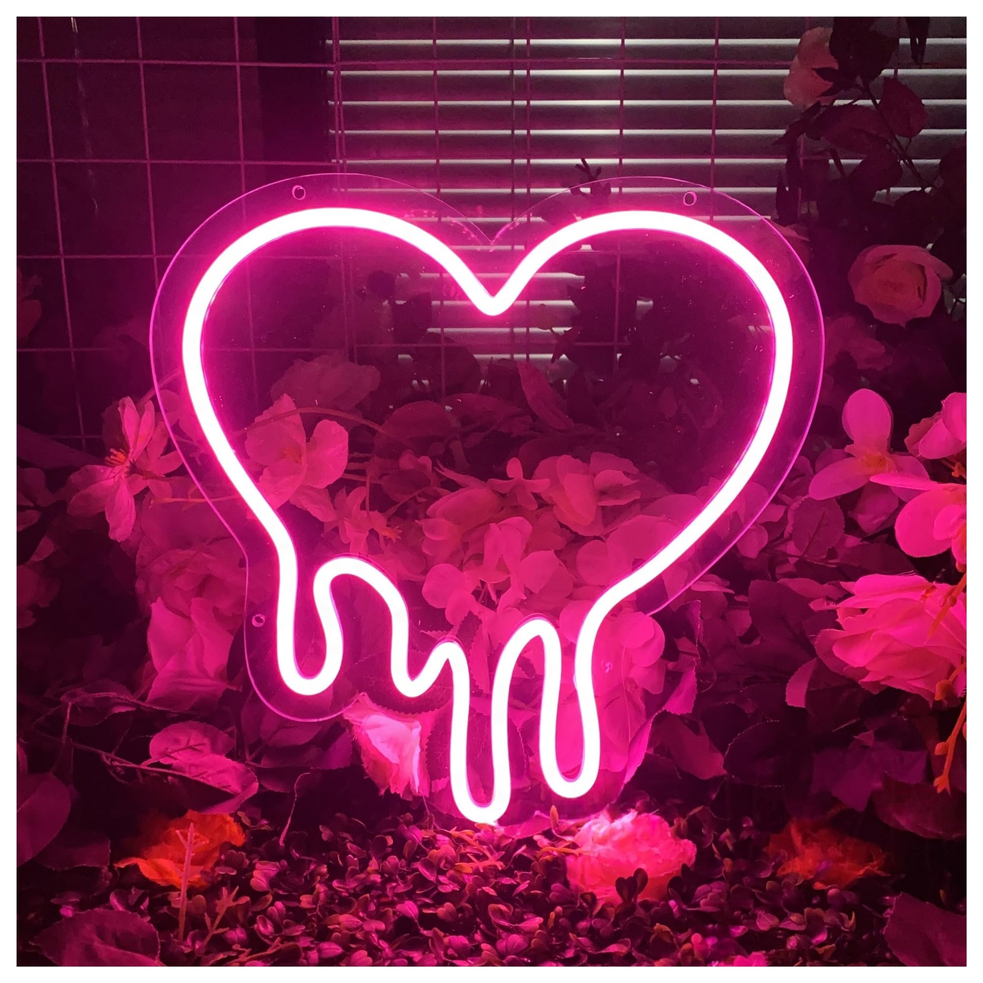 RONGCH Hanging Art Signs Dripping Heart Neon Sign Melting Home Room Decor Bedroom Party Backdrop Gameroom Bar Livingroom Birthday 40cm