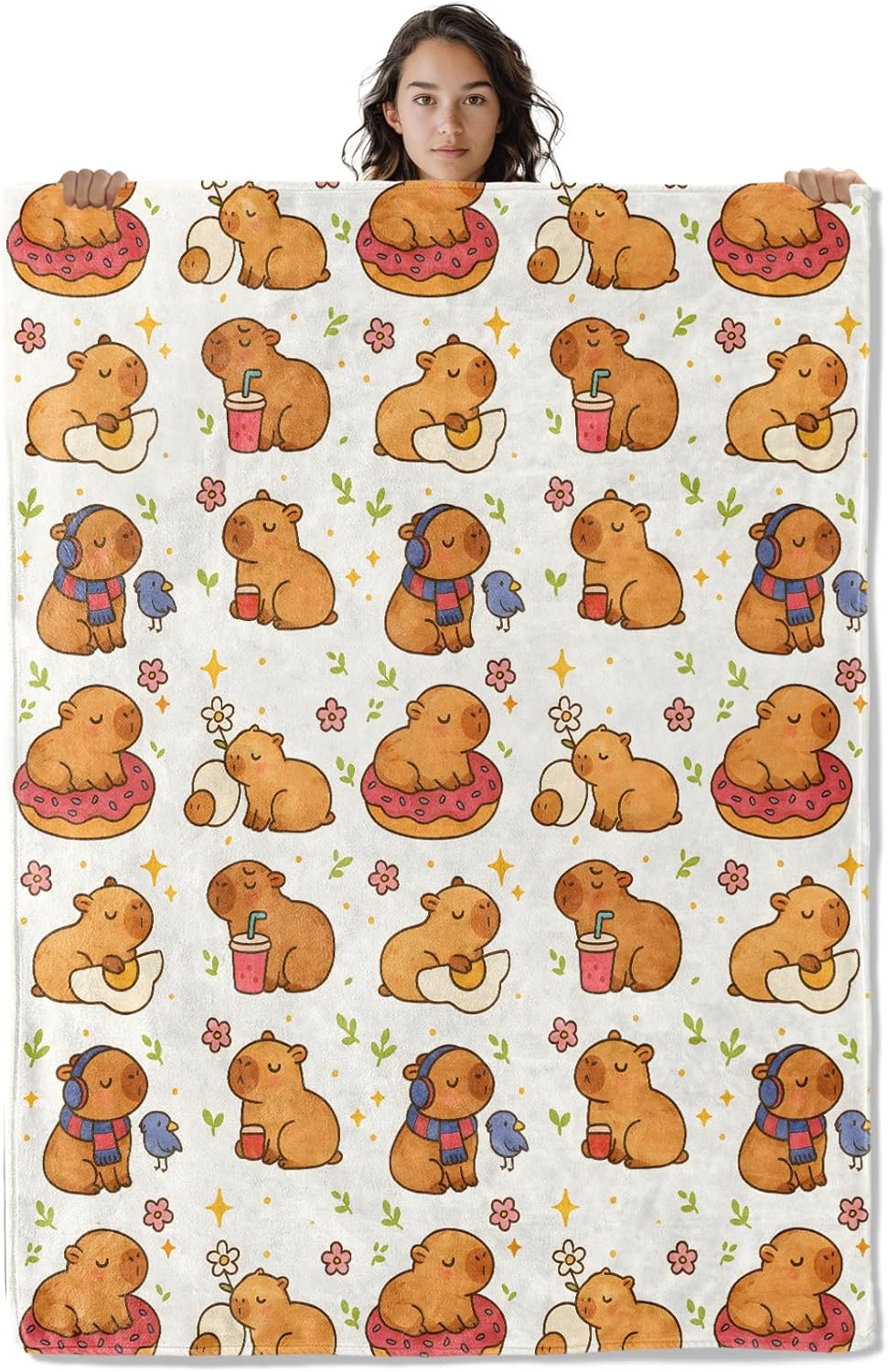 Cute Capybara Blanket, 60 x 50 Inch Flannel Adorable Animal Throw Blanket, Capybaras Gifts for Women Girls Boys Adults Kids, Lightweight Cozy Warm Blankets for Sofa Travel Home Decor