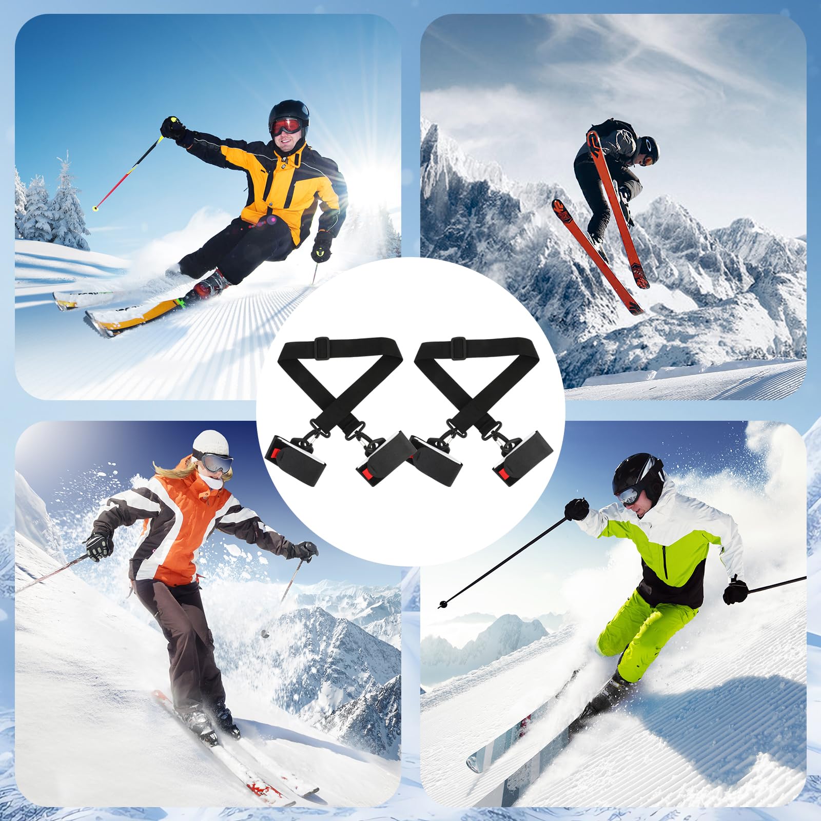 QKURT 2 cinghie portasci, cinghie regolabili per spallacci da sci, cinghie per attacchi, cinture porta scarponi da sci, cinghie per il trasporto di bastoncini da sci, tavola da snowboard