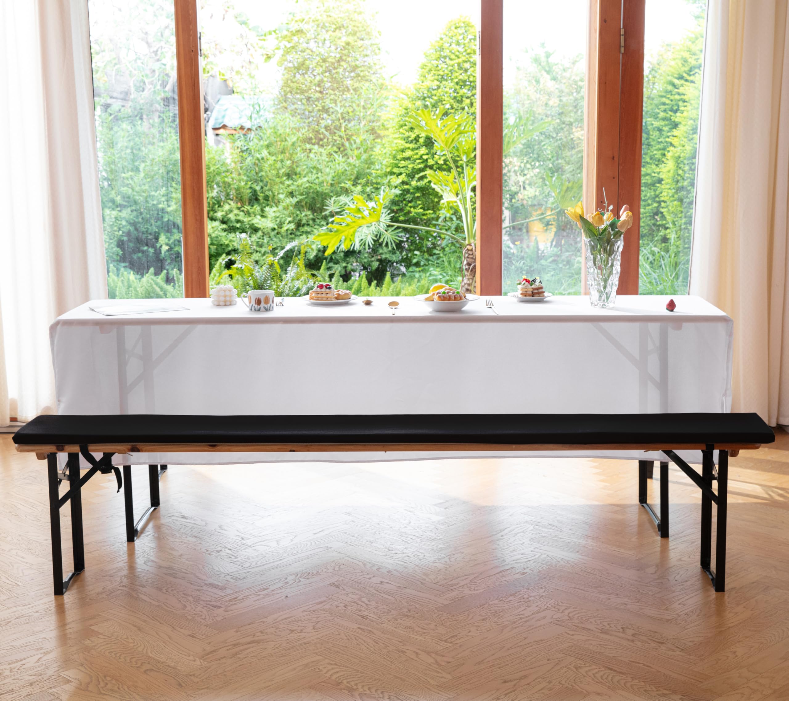 EBETA Coussins pour bancs de Jardin, Coussins pour balançoire antidérapants, Tapis de Tabouret de Jardin en Coton et imperméables, avec Boucle 220 x 25 x 3 cm (Noir, 2 pièce)