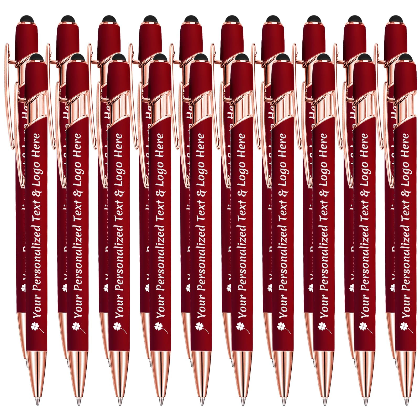 STREADVE Personalised Pen Add Your Own Logo Name Pens 20 Engraved Customised Ballpoint Pen Writing Stylus Pen Custom Valentine Business Gift Unique Present, Deep Red