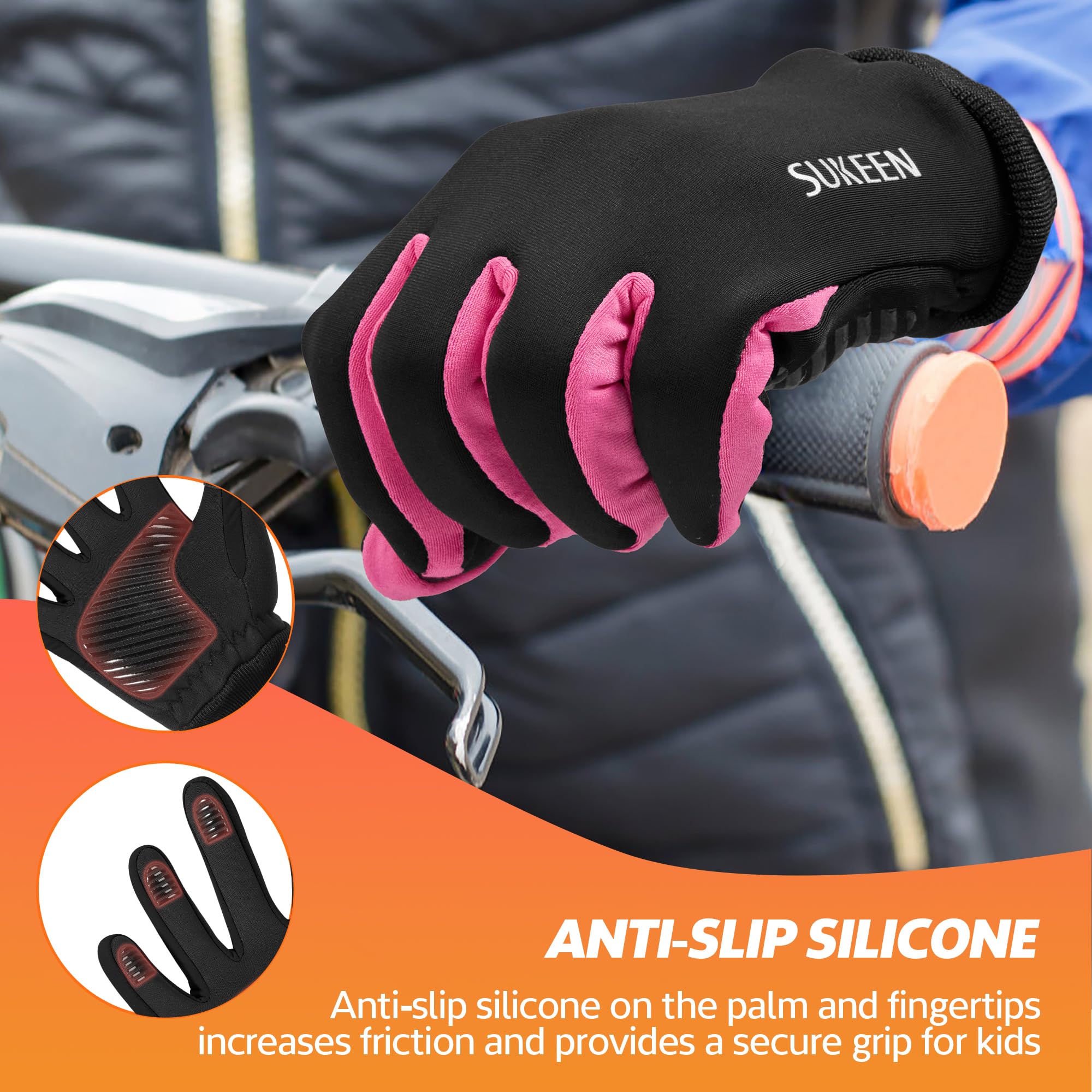 Gants d'hiver Softshell Enfants Imperméables Chauds Équitation Antidérapants Coupe-Vent Cyclisme Polaire Sports Plein air