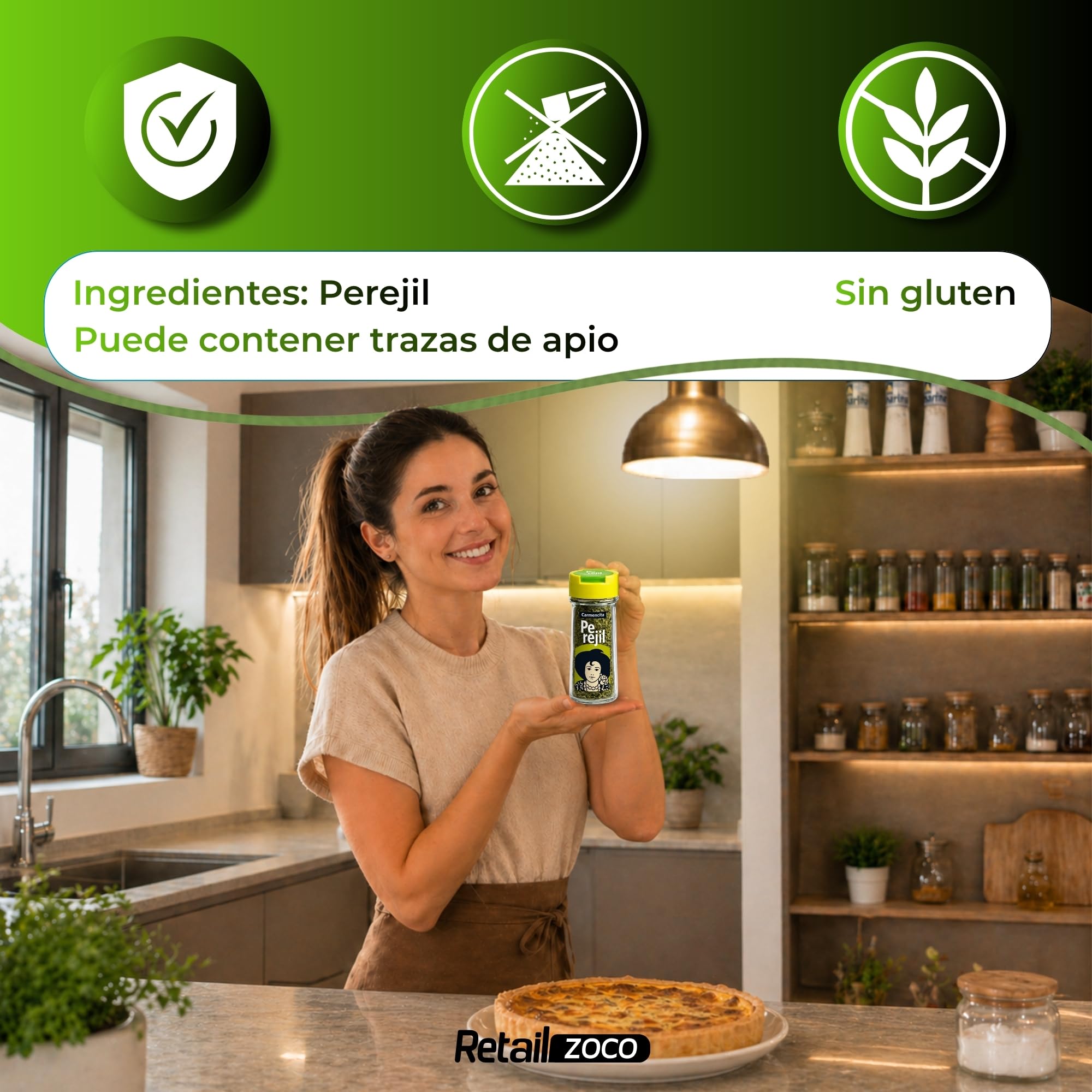 Sazonador Perejil Carmencita, Ideal para pescados, salsa, huevos y verduras, sabor fresco en una ensalada de cuscús, tomate, pepino y hierbabuena, Sin Gluten, Contiene 4 unidades de 12 g