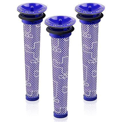Pre Filters for Dyson V6 V7 V8 DC58 DC59 Vacuum Cleaner Replacements Part # 965661-01, 3 Pack Filters and 1 Cleaning Brush