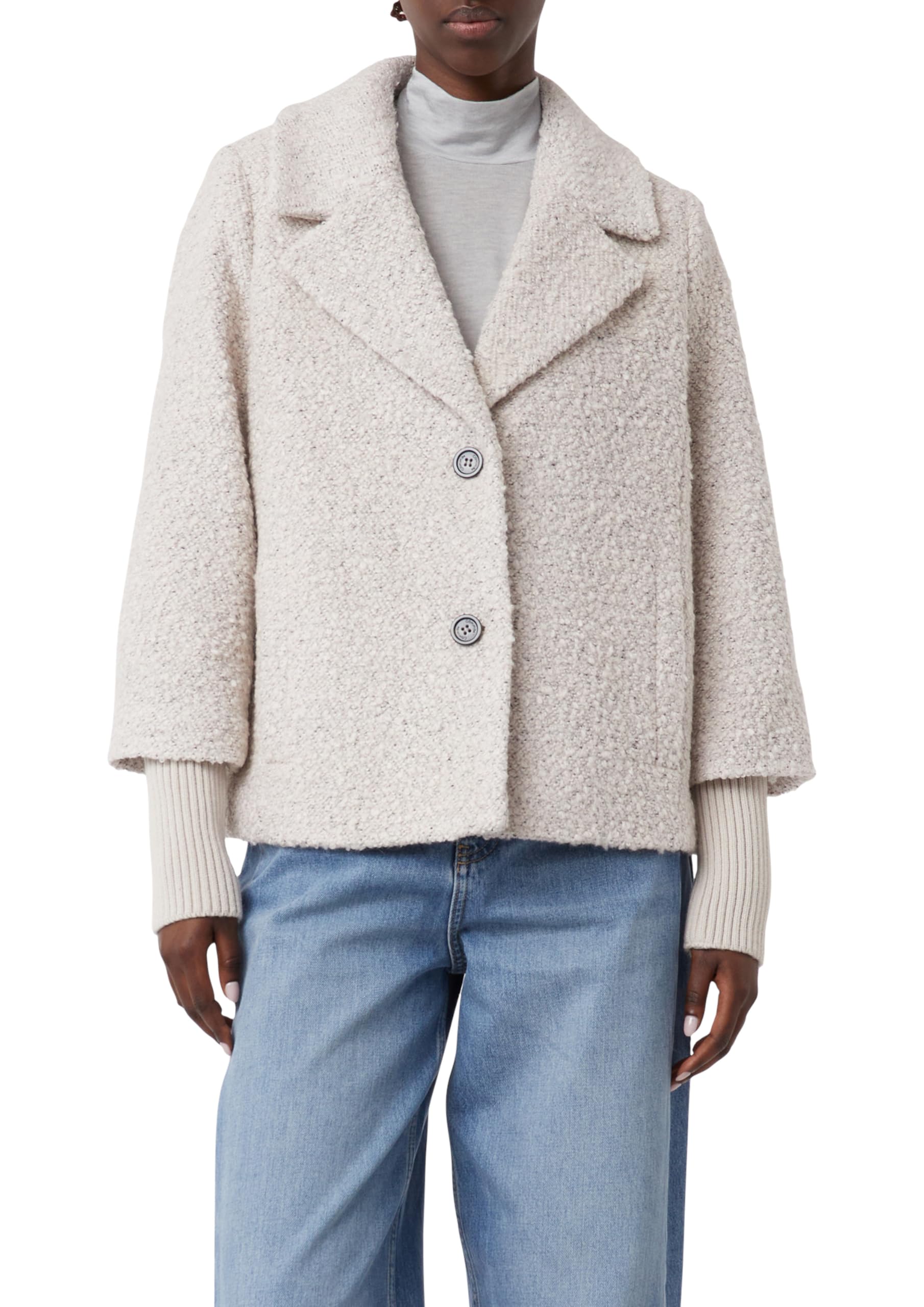 Comma Boucléjacke mit Rippbündchen und Reverskragen