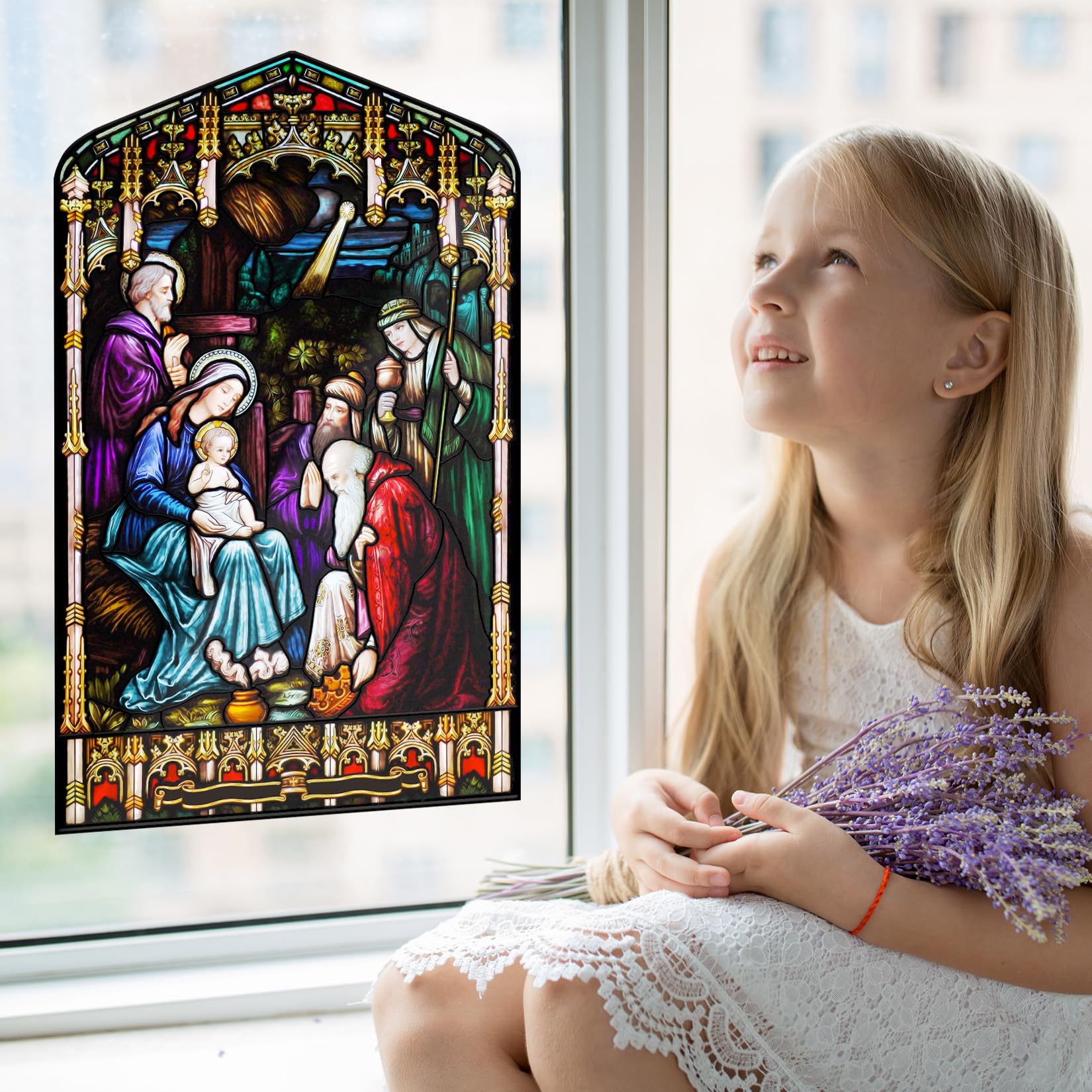 Christmas Nativity Wise Men Stained Glass Window Film (22.3