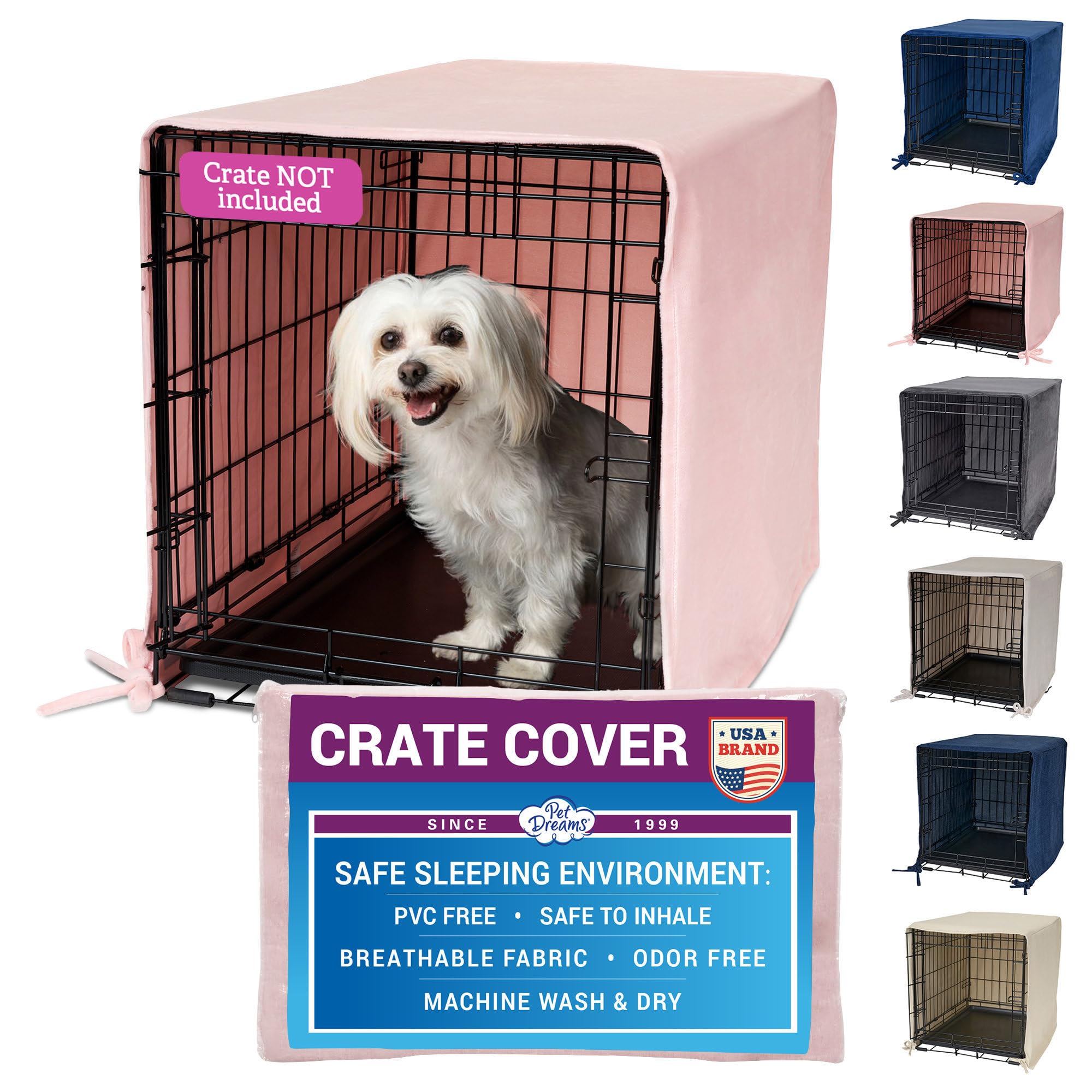Pet Dreams Dog Crate Cover - Breathable Fabric Kennel Topper for Single-Door Crates, Fits iCrate Dog Cages 18, 24, 30, 36, 42, 48 Inches (Pink, Small, 24")