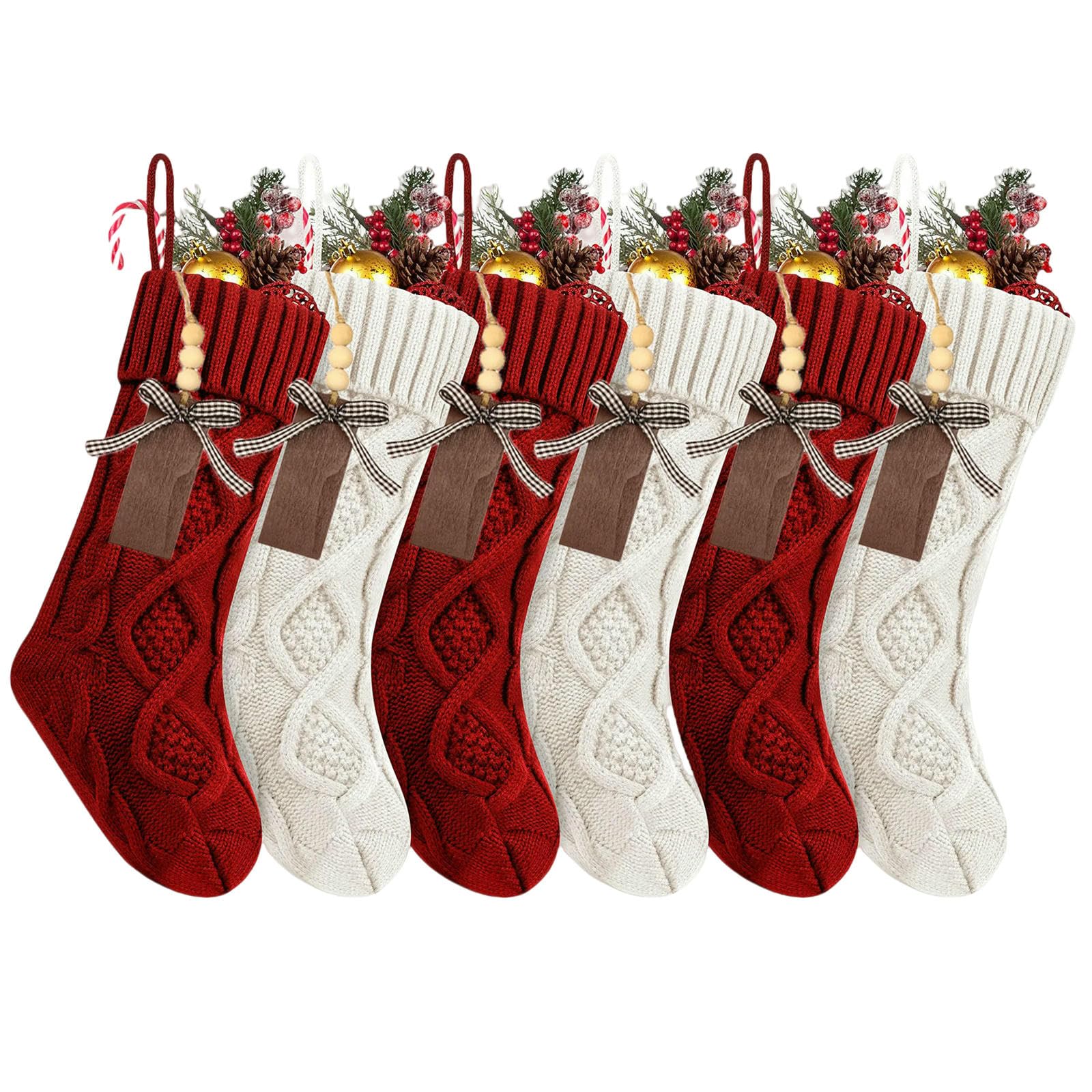Weihnachtssocken 4 6 Pack Weihnachtsstrümpfe, 45,7 cm, Großer Zopfstrickstrumpf, Weihnachtsdekoration Zum Aufhängen, Mit Namensschildern-6pack_b-45cm