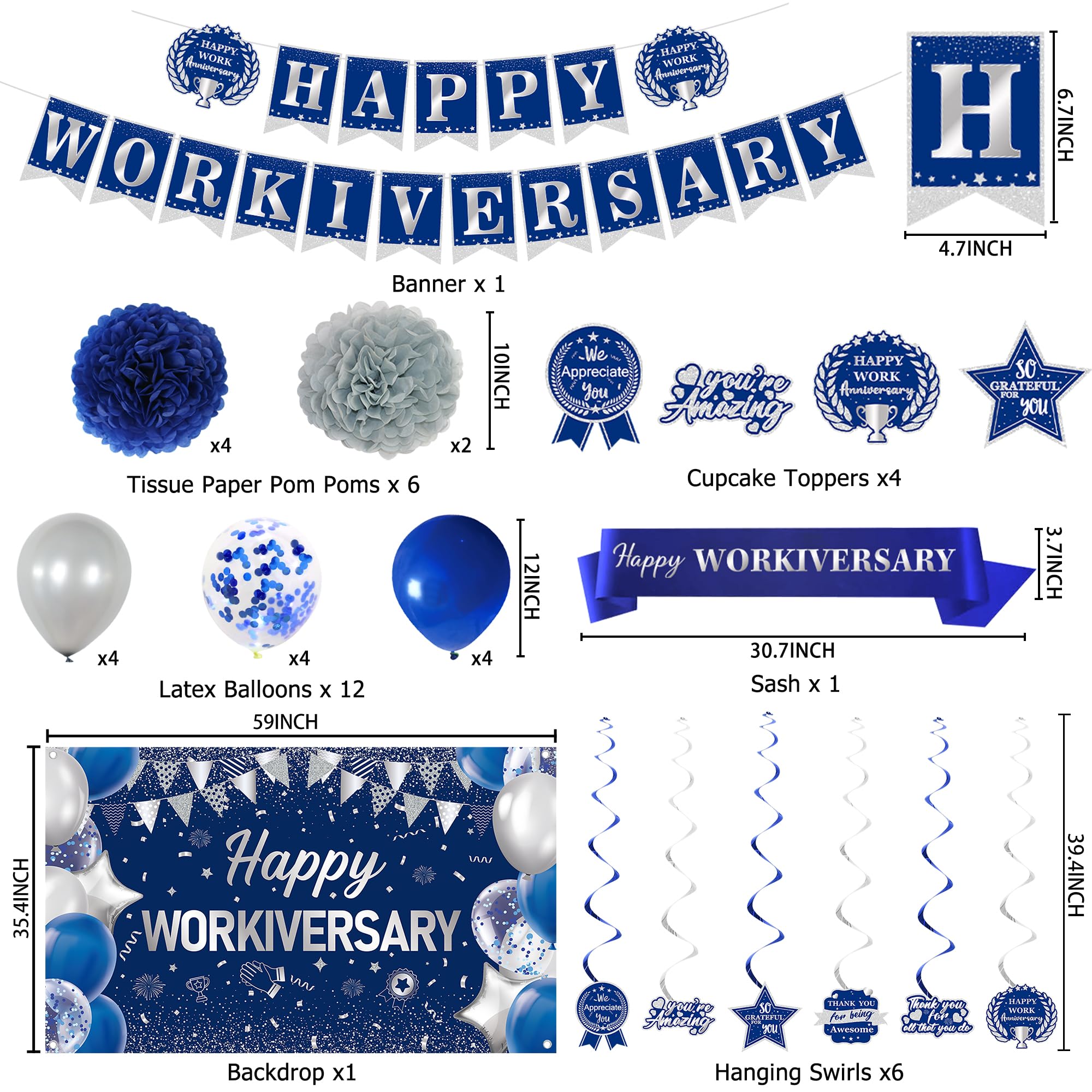 Happy Anniversary Decorations DARUNAXY Happy Workiversary Decorations -  31pc Black Gold Office Party Supply Kit Office Party Supplies, image size:2000x2000