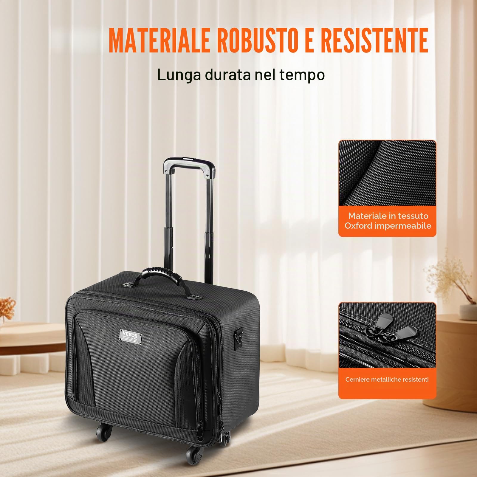 VEVOR Scatola di immagazzinaggio professionale per donne e ragazze, nero, trolley estensibile con ruote girevoli, nero, Valigia estensibile con ruote girevoli