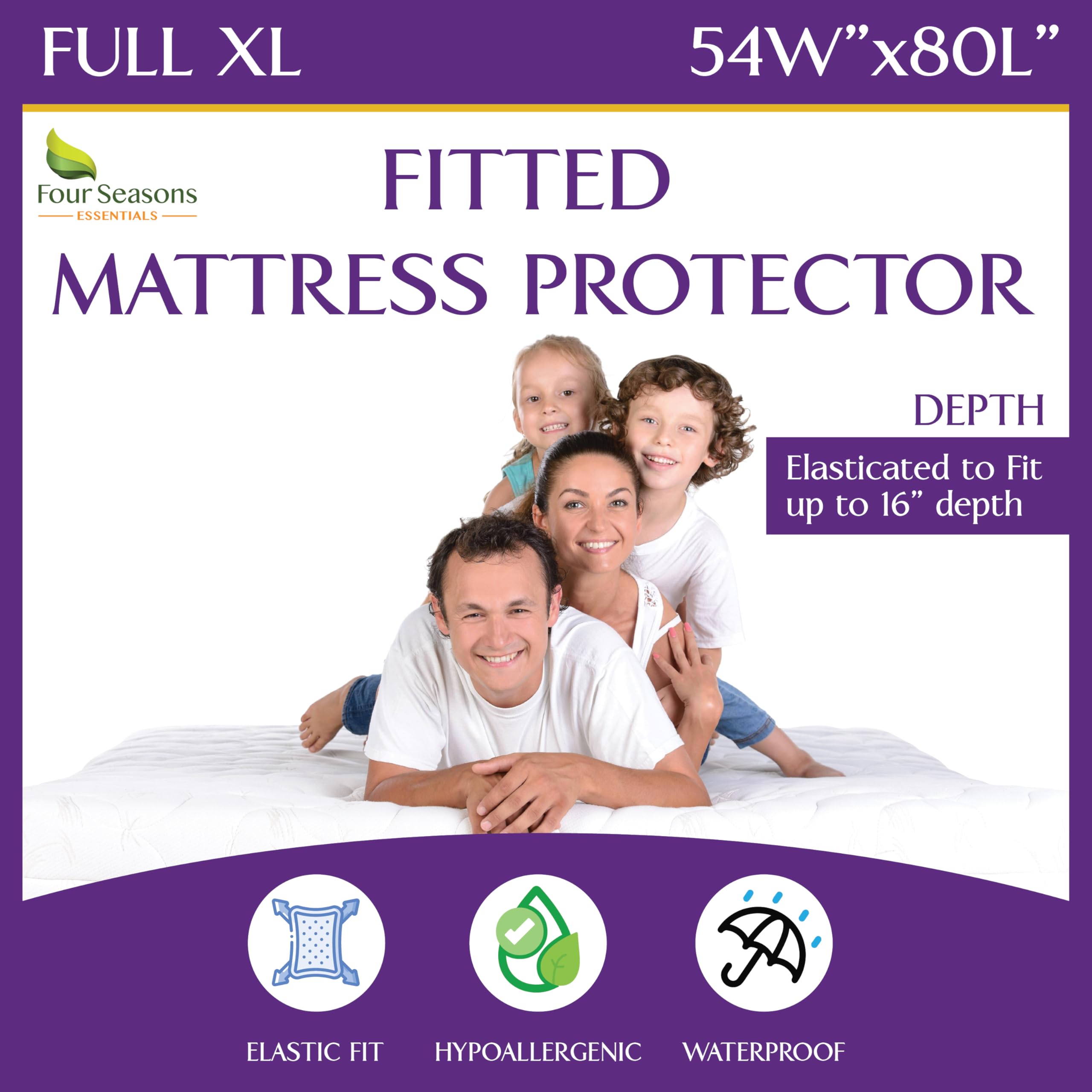 Full Extra Long (XL) Waterproof Mattress Protector - Fitted Sheet Style - Hypoallergenic Premium Quality Cover Protects Against Dust, Allergens