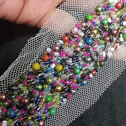 Miniatura 4 de 1 yarda de color negro y blanco perla con cuentas de encaje africano materiales de costura manualidades para ropa vestido de novia