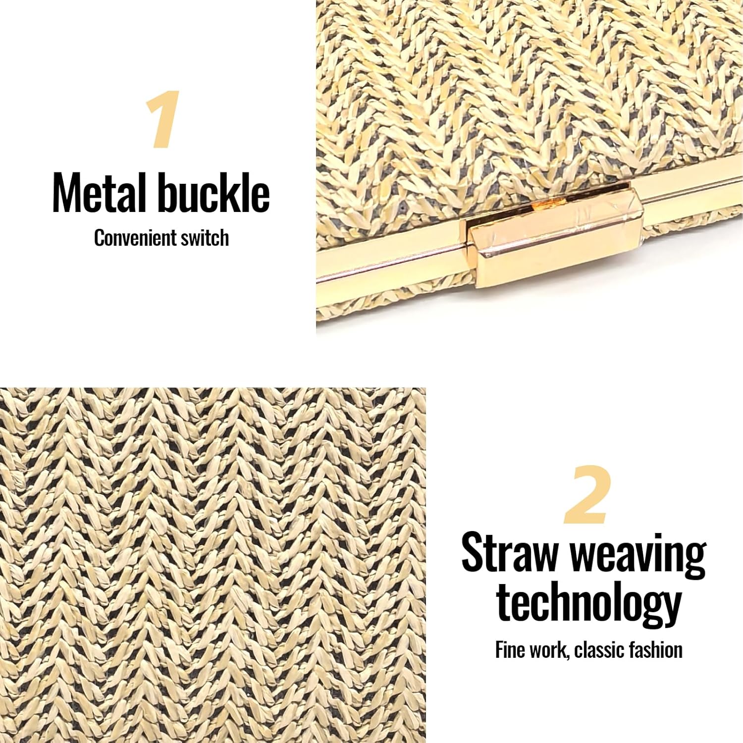 Summer Straw Clutch Purses for Women, Raffia Woven Crossbody Handbags, Evening Bag for Party Wedding