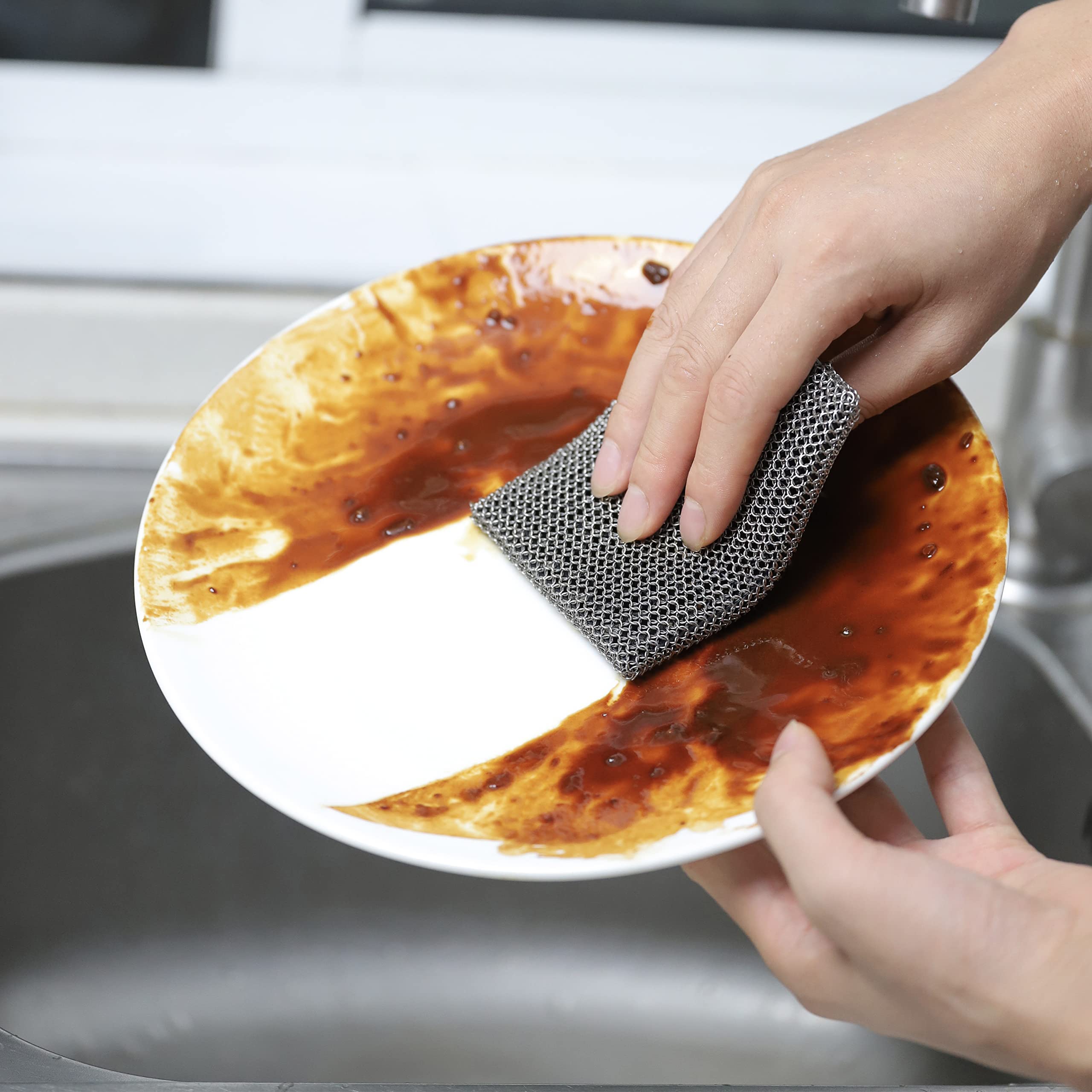 Spugna lavapiatti in acciaio inox 316, con anelli saldati, in silicone integrato con anelli saldati, per pentole in ghisa, barbecue, piatti
