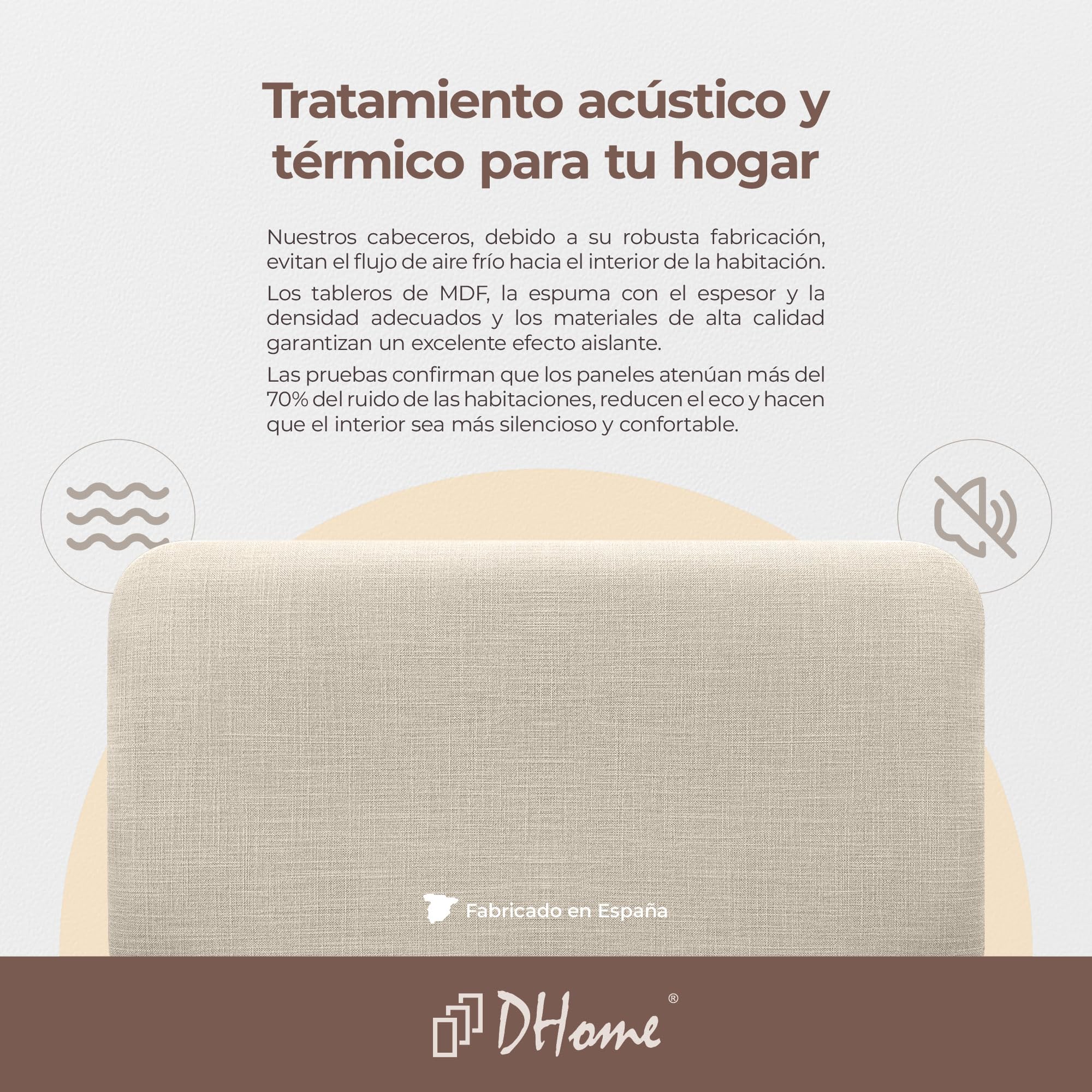 DHOME Tête de Lit Rembourrée Lisse Arrondie en Lin Naturel avec Pieds pour Mur Acoustique Têtes de Lit Absorbantes Tête de Lit Chambre à Coucher (Beige, 140cm)