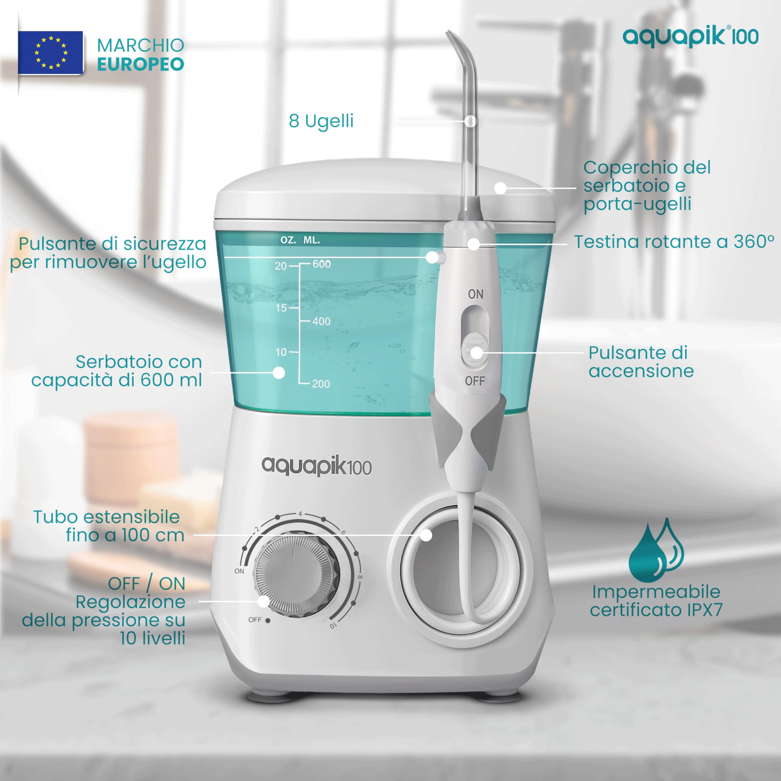 Boston Tech Aquaik DUO Detal Irrigator Aquaik 100 Dekto Aquaik ONE Portale Detit Consigliato per rimuovere la placca, prendersi cura dei denti ortodontici Imlat Home Travel Ue