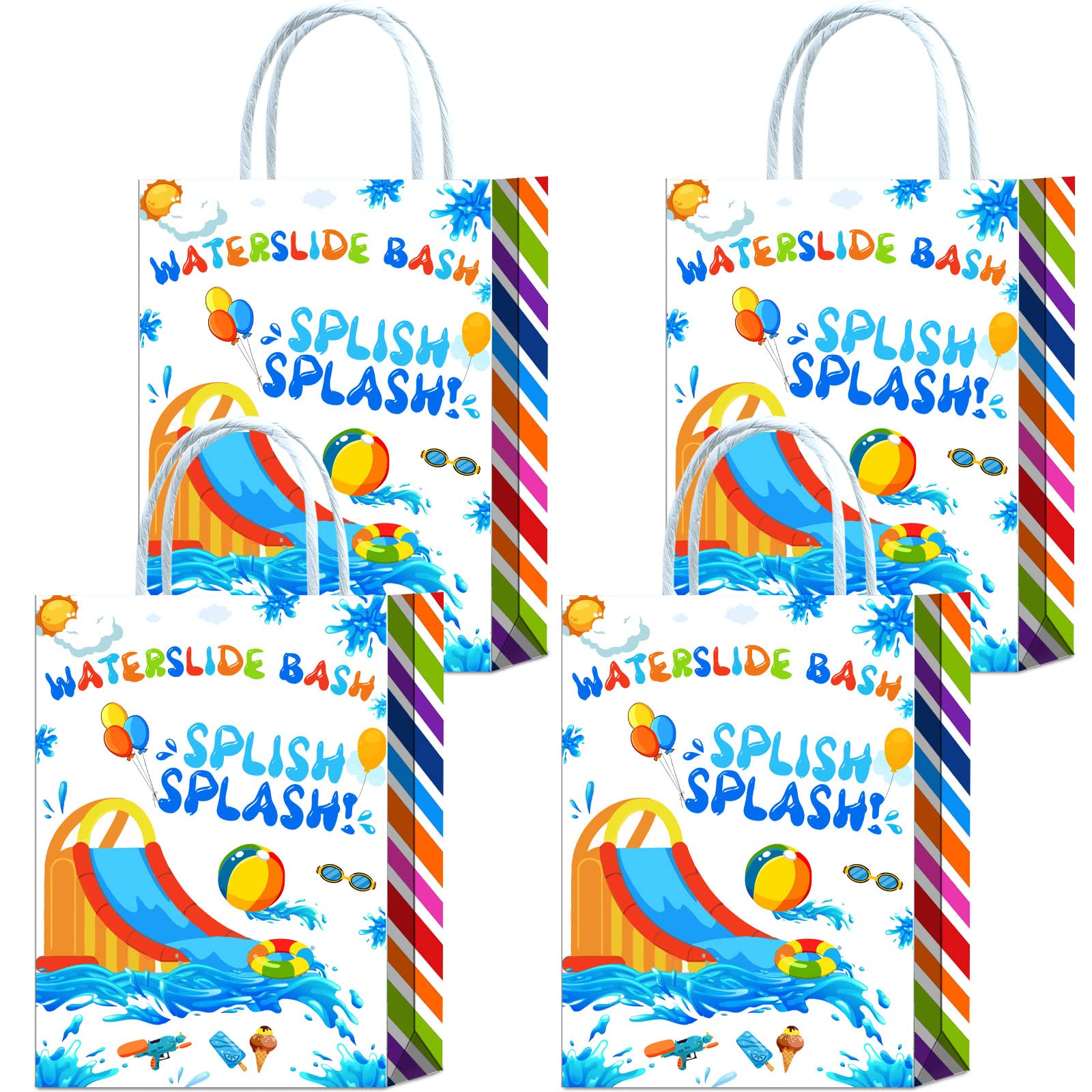 16 Pieces Waterslide Goodie Bags for Splish Splash Water Slide Birthday Party Supplies,Waterslide Gift Snacks Treat Candy Party Favors Bags with Handles for Kids Summer Water Theme Party Decorations