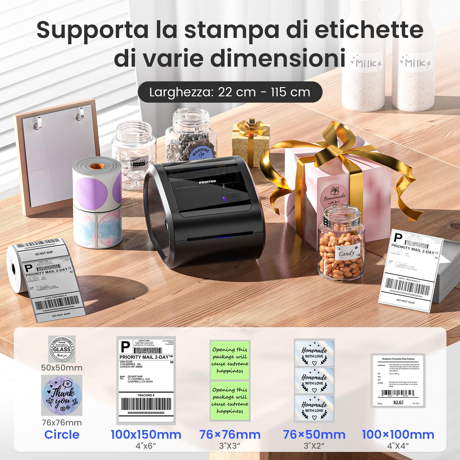 Phomemo D520BT Stampante Termica Bluetooth 4x6 per Etichette di Spedizione, Senza Inchiostro - Compatibile con Smartphone, PC/Mac, Android/iOS, Windows, Colissimo, UPS, Amazon, eBay, Nero