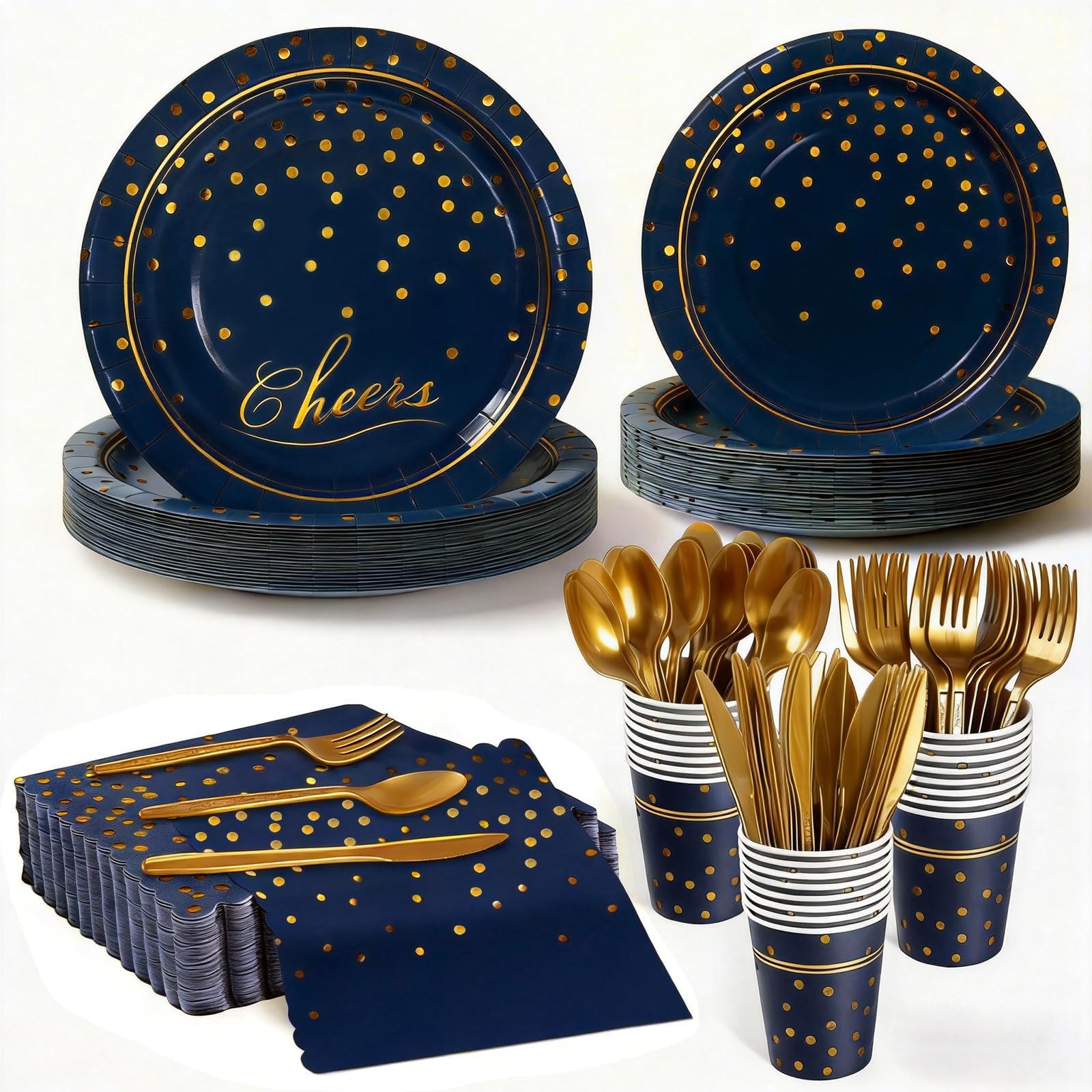 168 Pcs White & Gold Party Plates & Napkins -14