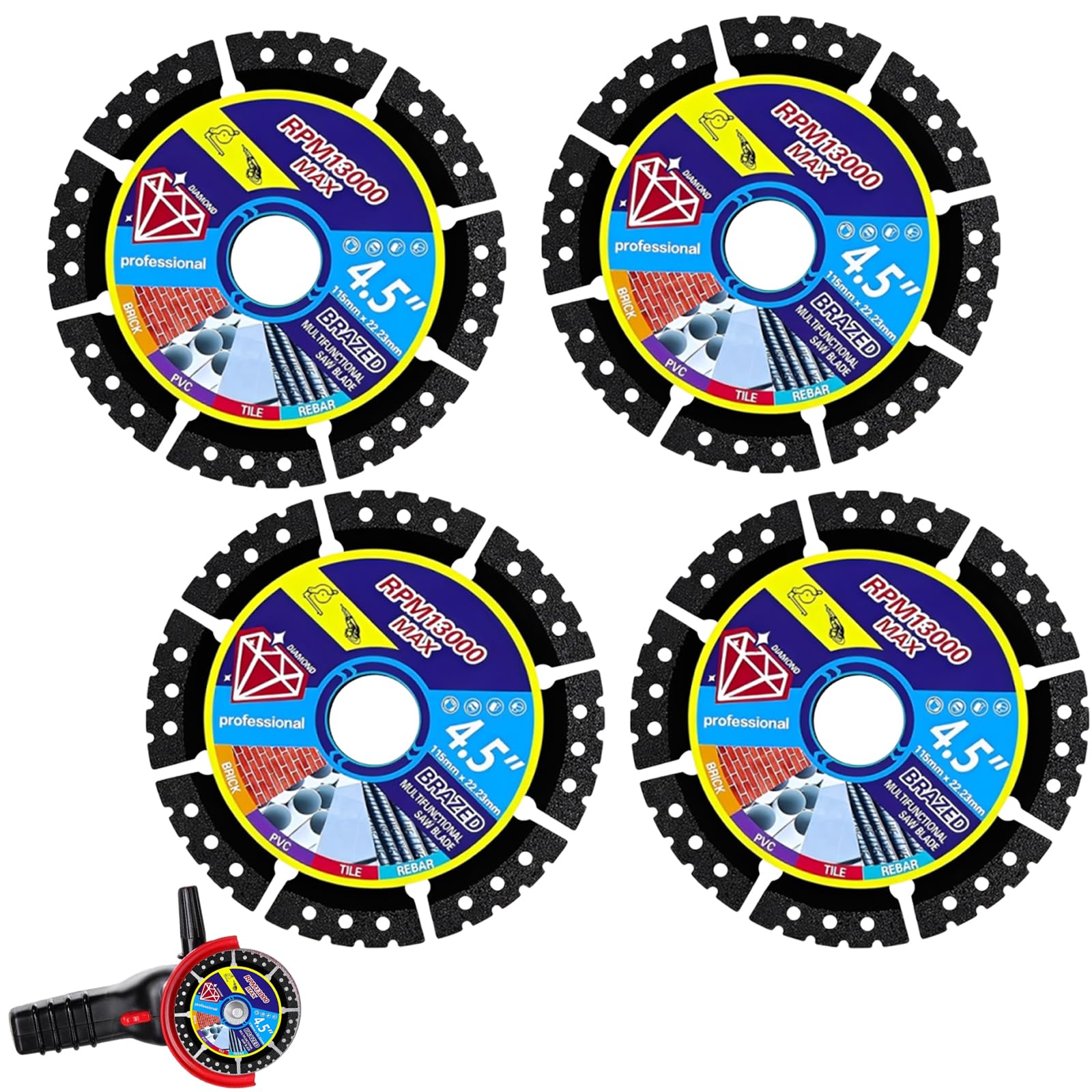 4 Pcs Cutting Disc, Multi Purpose Blades, 115mm Diamond Cutting Disc for Angle Grinder, Efficient Concrete and Steel Cutting, Professional Metalworkers and DIY Enthusiasts Essential Tool ﻿