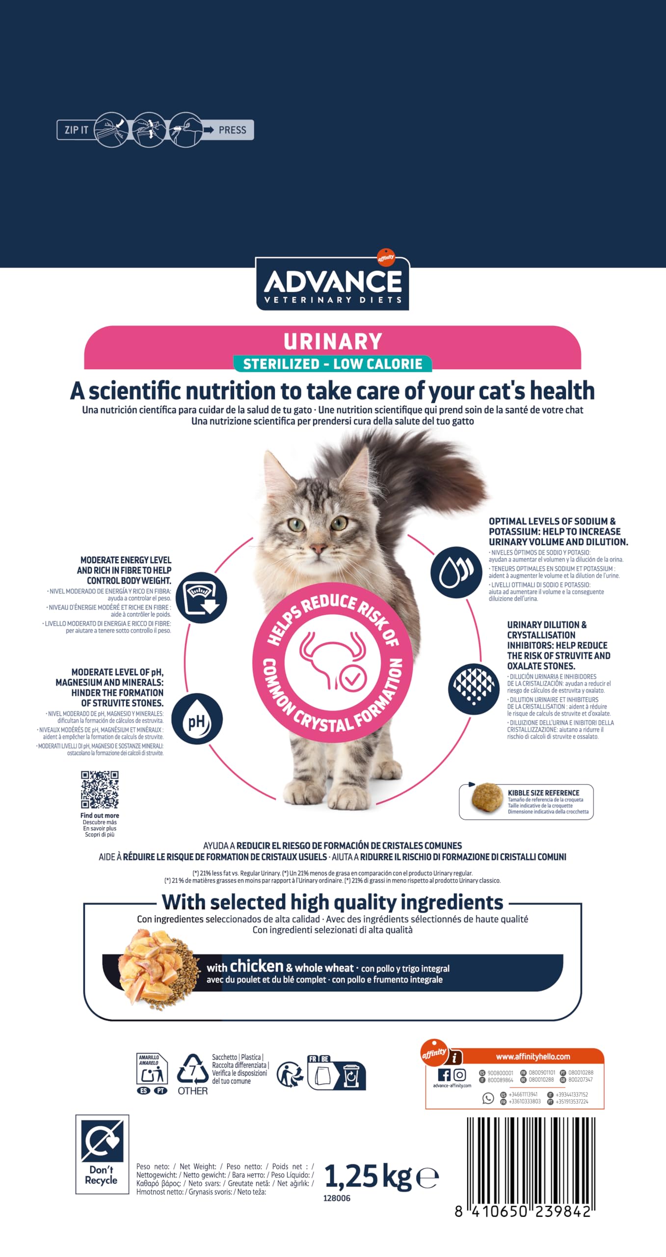 Advance Veterinary Diets - Urinary Sterilized Low Calories - Cibo per Gatti Sterilizzati con Problemi del Tratto Urinario - 1,25kg