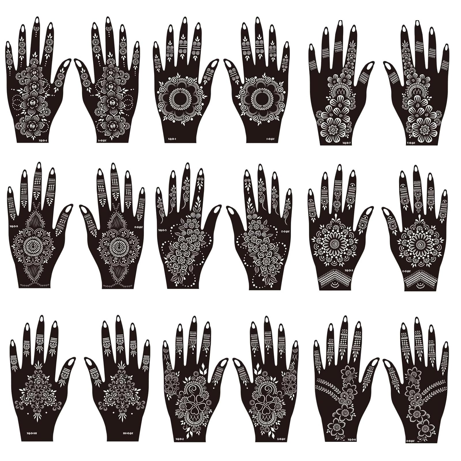 Henna Tattoo Stencils Kit, 18Temporary Tattoo Stenci Indian Mehndi Designs for Hands, Traditional Body Art