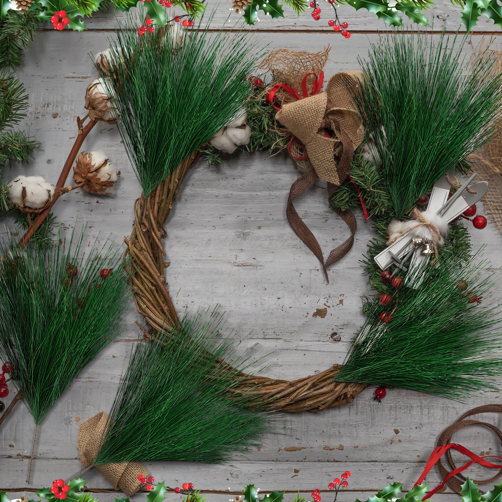 Norme Lot de 12 grandes aiguilles de pin artificielles vertes de 45 cm pour décoration de Noël, guirlande de Noël, couronne, arrangements floraux, décoration de vacances