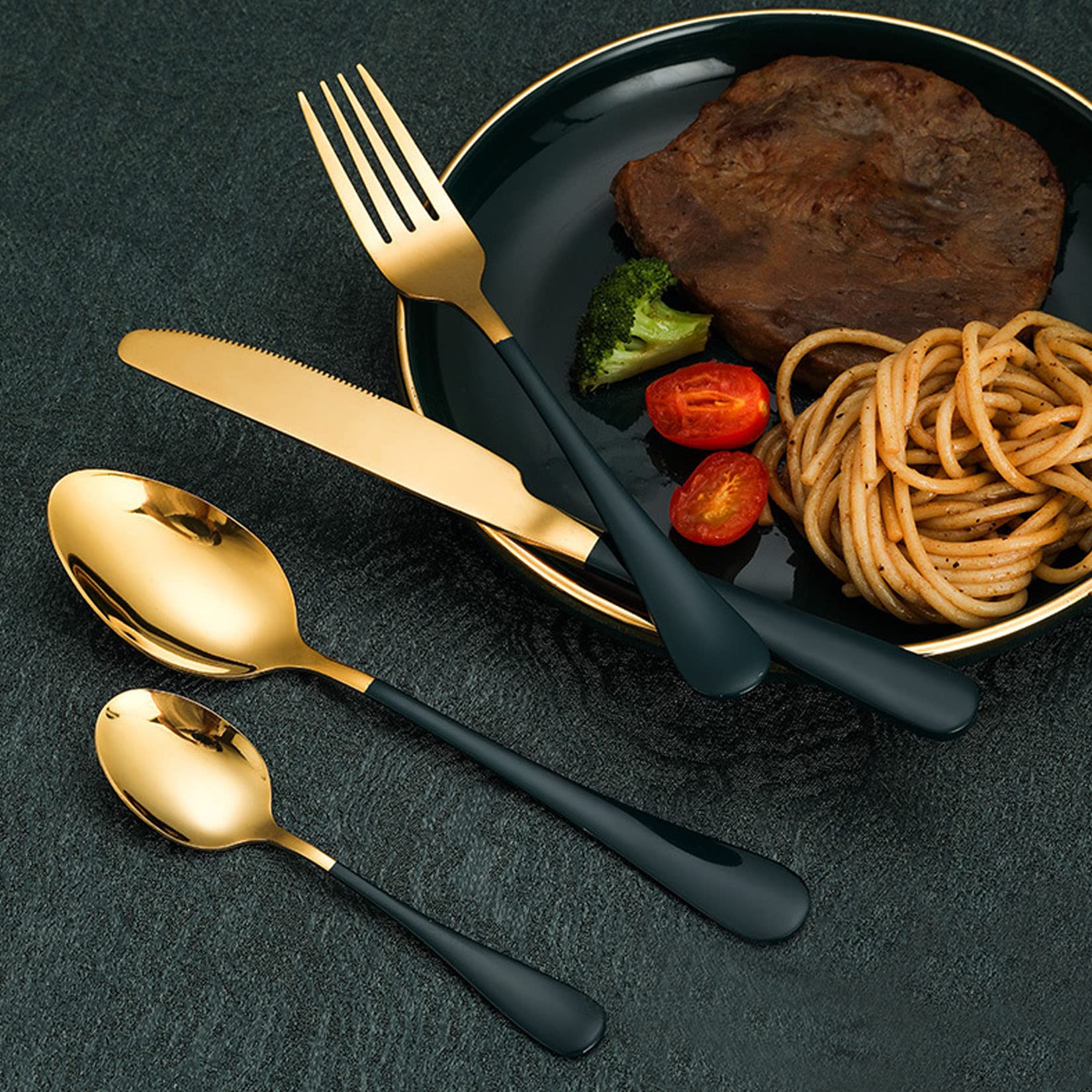 Set Di Posate Con Appendiabiti, Set Di Posate in Acciaio Inossidabile Da 24 Pezzi, Manici Verniciati Comodi E Durevoli, Lucidati A Specchio Facili Da Pulire, Set Di Posate Per La Casa,Rosso