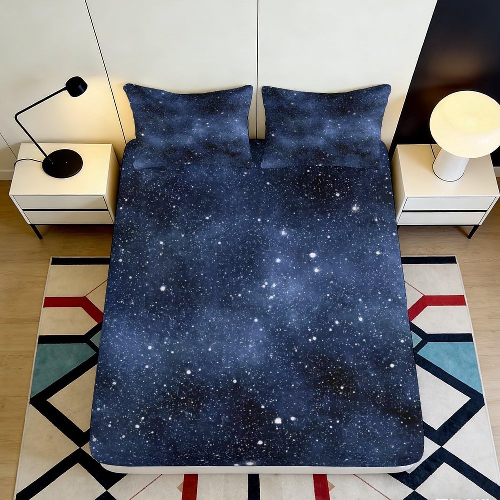 3D Printed Galaxy Starry Sky Fitted Sheet Microfiber Soft Breathable Cosmic Nebula Mattress Cover for Bedroom Decor 140x200x25cm