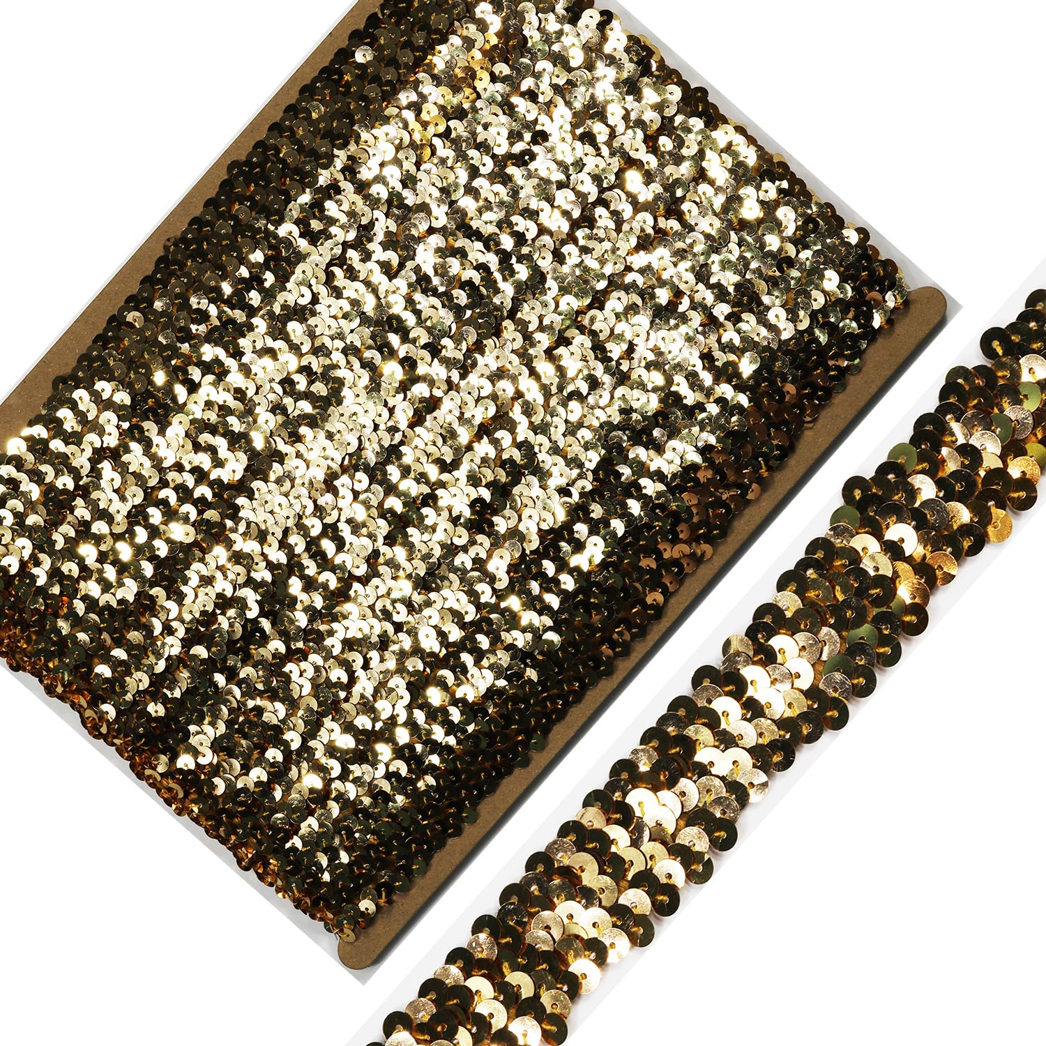 Length10 Yards，Wide 30mm/1.1 inch Champagne Gold Elastic Sequin Ribbon Trim for Sewing Dress Dance Costumes Headband （Champagne Gold） — image 1