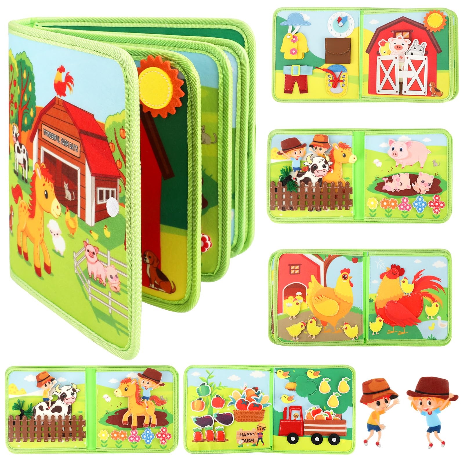 Kyteazr Busy Board Montessori Spielzeug ab 1 Jahr, 25‑in‑1 Bauernhof Quiet Book für unterwegs, Geschenk für Mädchen & Jungen, unterhaltsames Kinderspielzeug zur frühkindlichen Förderung