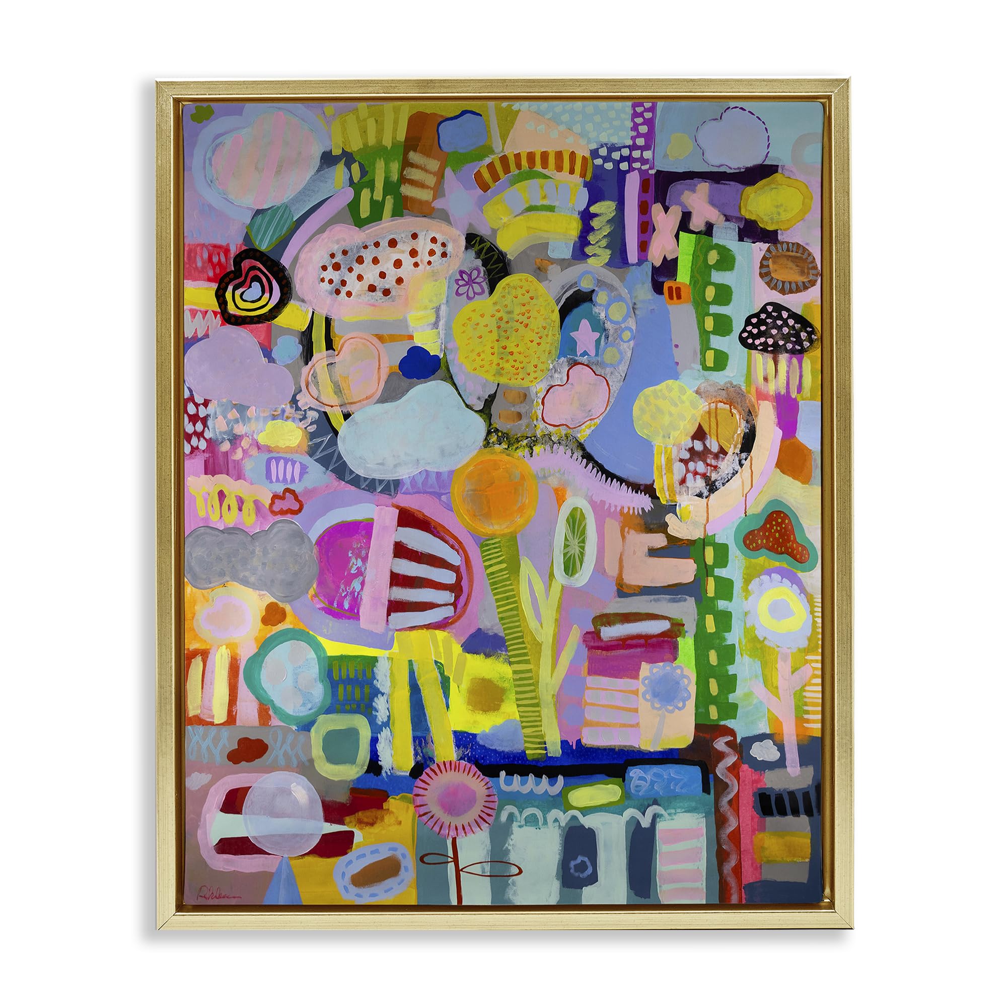 Stupell Industries Metallic Gold (Matte) Whimsical Abstract Collage, 24 X 30 Inch Canvas In Floater Frame