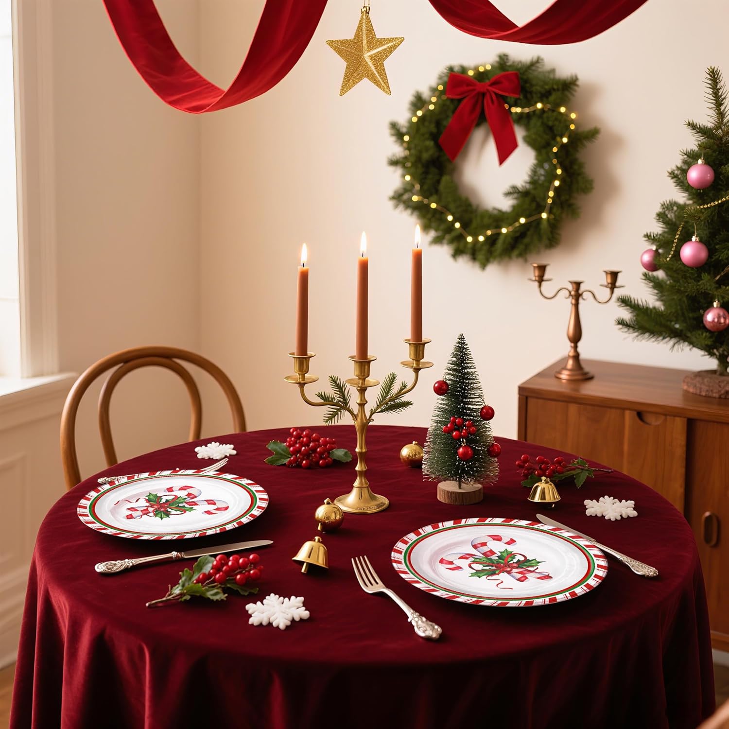 WRAPAHOLIC 25Pcs Christmas Paper Plates - 9 Inch Candy Cane Disposable Plates Decorative Dinner Plates for Christmas Party Tableware Supplies Table Decor (Pack of 2)