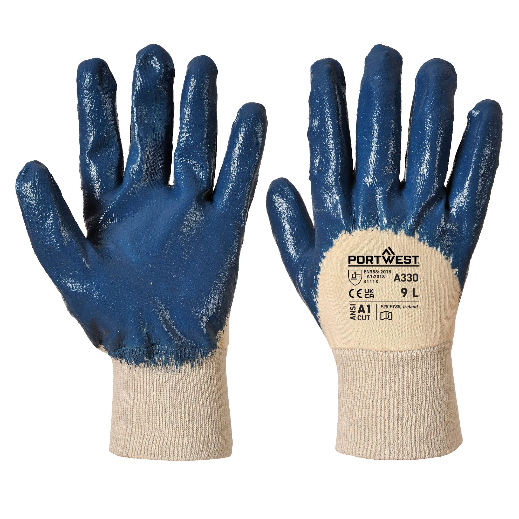 Portwest A330 Grip 12 Nitrile Knitwrist Work Glove Oil Resistant
