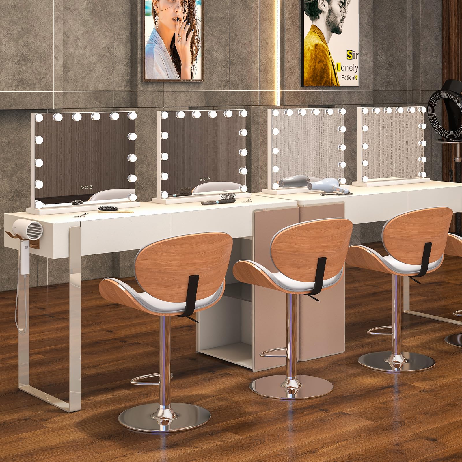 COSTWAY Espejo de Maquillaje Hollywood con 14 Bombillas LED, 3 Modos de Iluminación Ajustables, Luz Camerino, Control Táctil, 50 x 12 x 43 cm