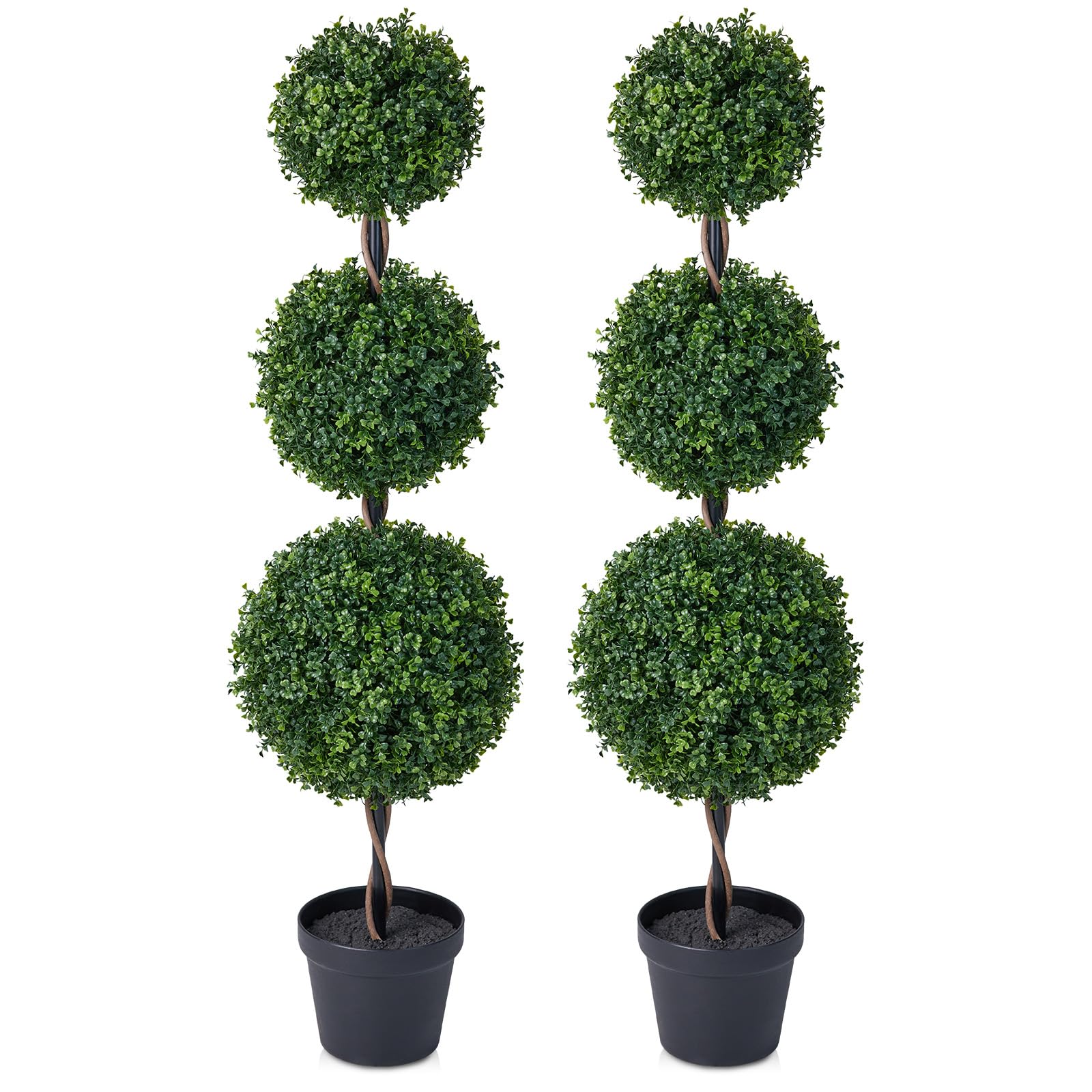 Künstlicher Buchsbaum Kugel Baum Topiary Pflanze - 120cm Dreifach Kugel Design mit Topf, UV Beständige Outdoor Garten Deko Künstliche Pflanze für Balkon Terrasse Hauseingang,VN241,2 STK