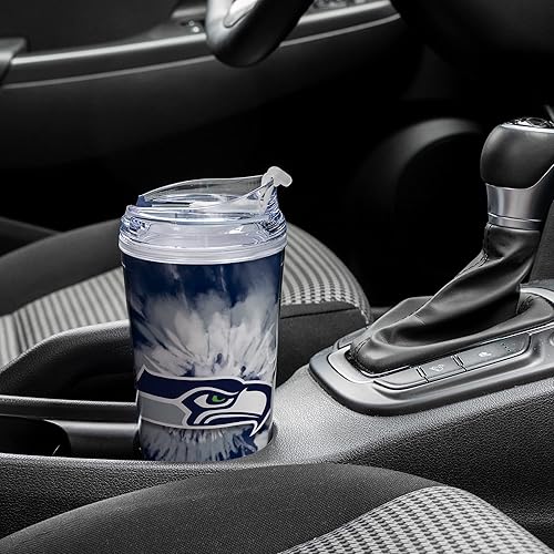 Miniatura 165 de Rico Industries NFL - Vaso de purpurina acrílica de 24 onzas con tapa con bisagras, vaso de doble pared con licencia oficial y popote Tie Dye