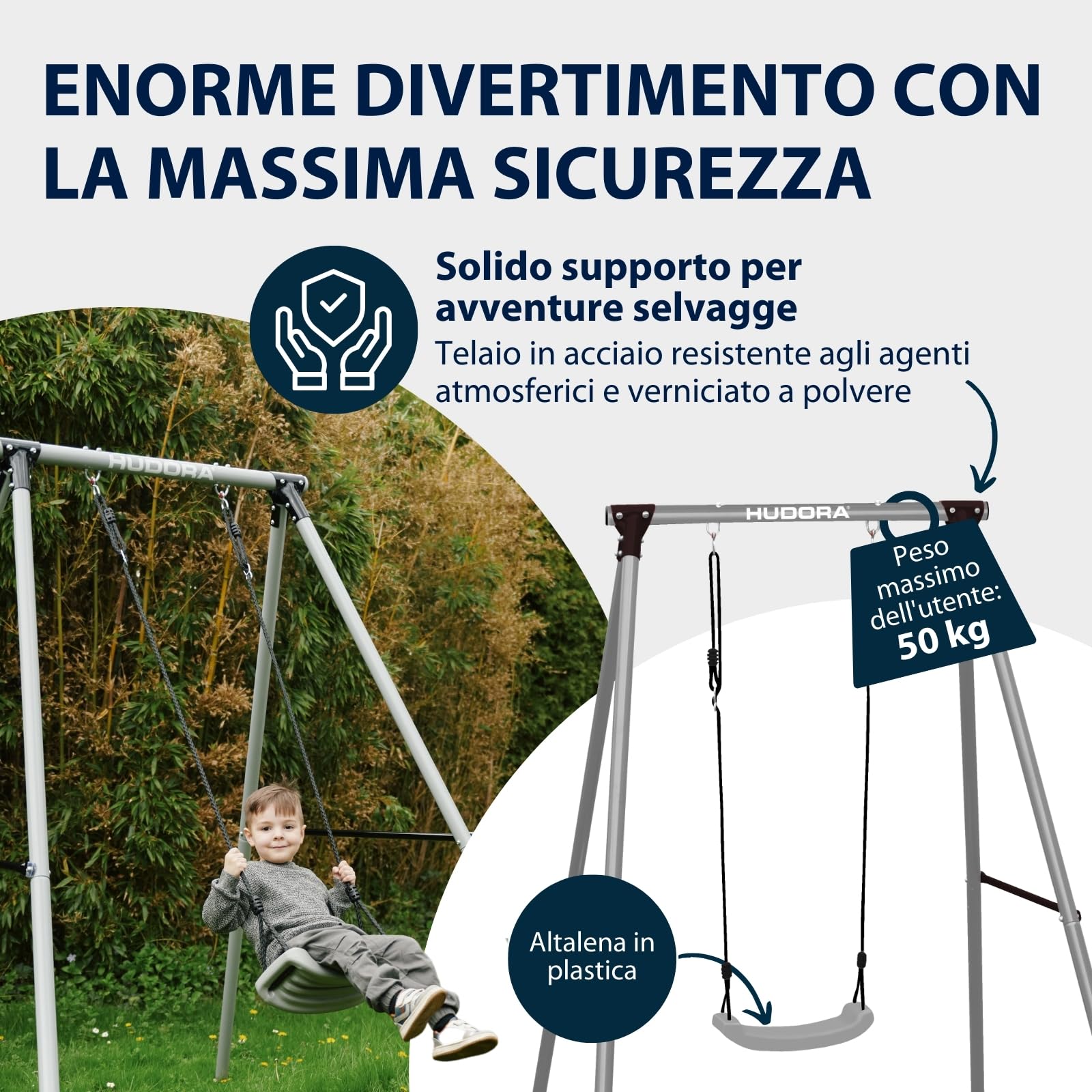 HUDORA Start Struttura per Altalena - Impermeabile da Esterno in Acciaio Pregiato - Sicura per Bambini da Giardino con Funi Regolabili