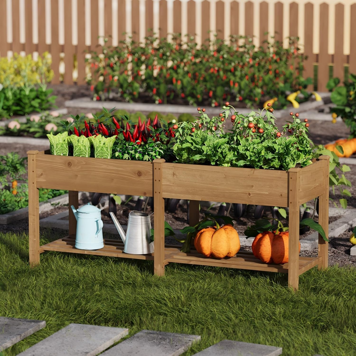 Wooden Raised Garden Bed for Gardening Outdoor Herb Planter Box with Legs