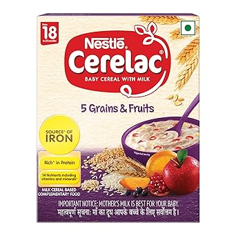 CERELAC Baby Food Cereal | No Preservatives | 5 Grains & Fruits for 18 to 24 Months Baby | Source of Iron & Protein for Babies | Instant Cereal | 300g - image, photos