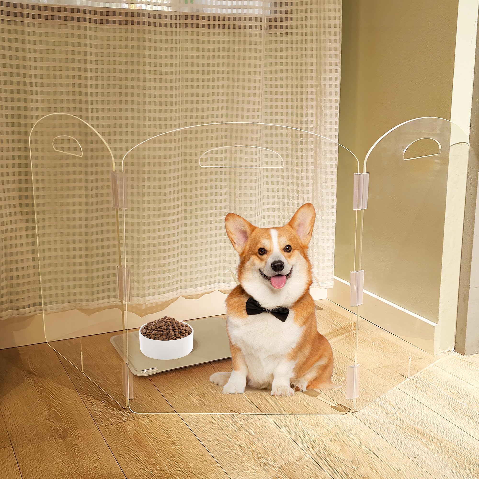 Dog Gate, Clear Dog Barrier Acrylic Pet Gate for Dogs, Free Standing Dog Gates for Doorways, Folding Freestanding Puppy Doggy Cat Fence Inside, Dog Barriers for Home 3 Panel